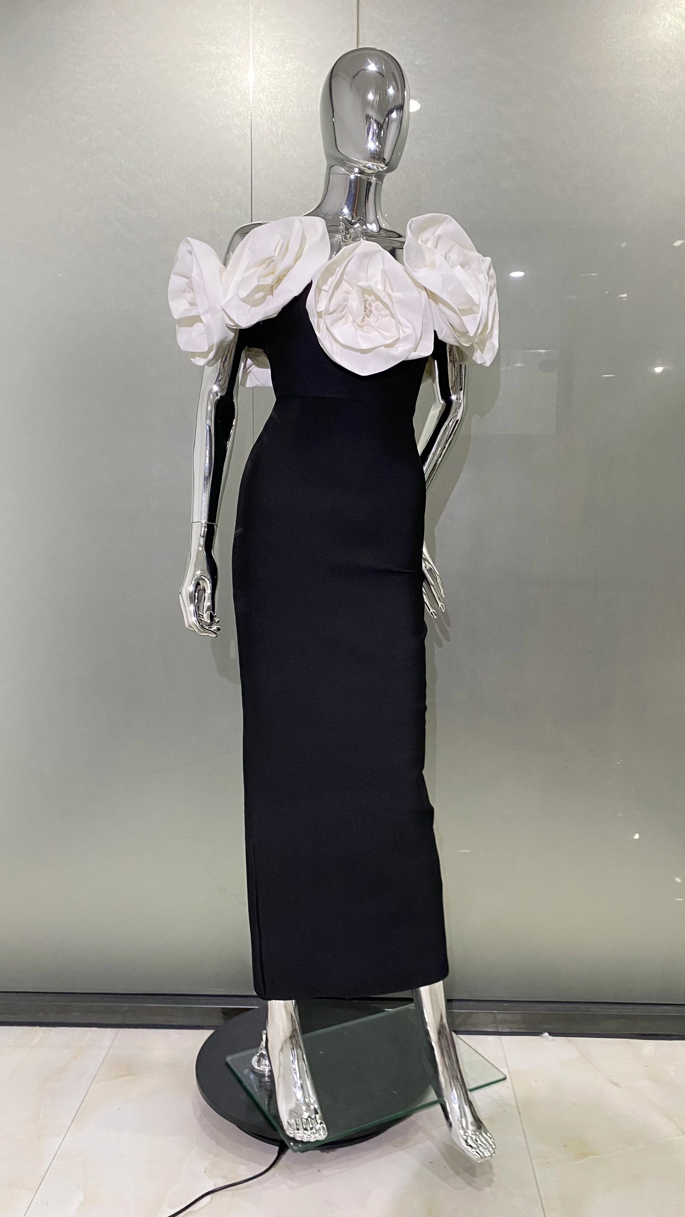 2024 New Women's Sexy Floral Off-Shoulder Bodycon Bandage Long Dress for Evening Parties, Date Nights & Special Occasions - Elegant & Fashionable Celebration Gown