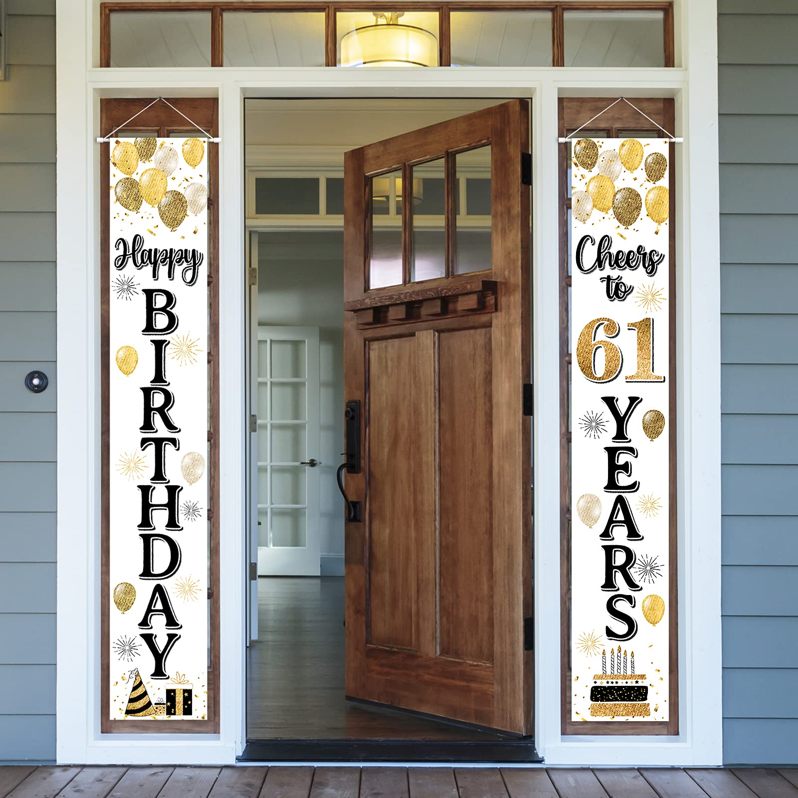 LASKYER Happy 61st Birthday Door Banner - Cheers to 61 Years Old Front Door Porch Sign Backdrop for Birthday Party Decorations | Perfect for Home, Office & Outdoor Celebrations