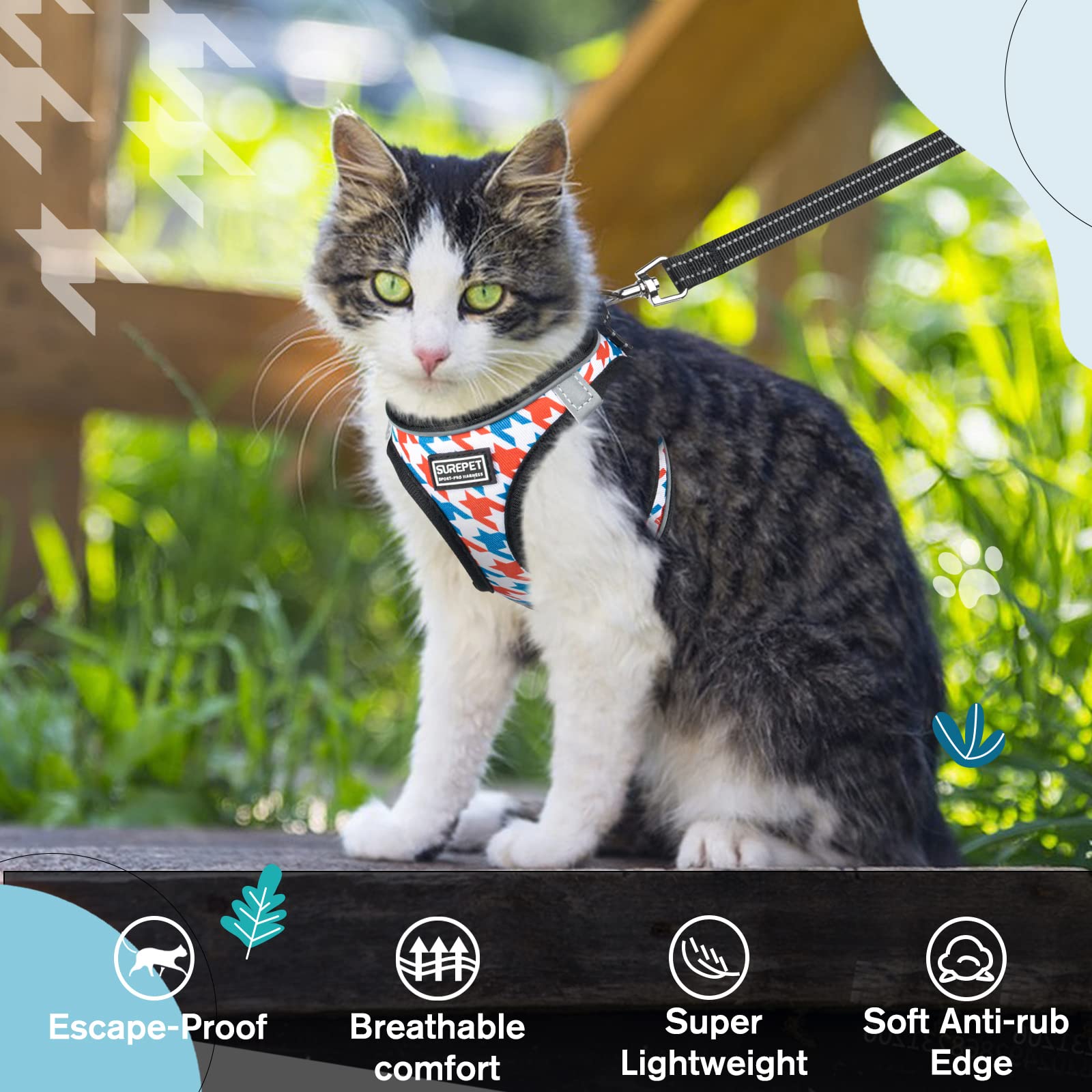 Adjustable Cat Harness & Leash Set - Soft Escape Proof Vest for Small Cats & Kittens, Reflective Pet Walking Harness for Travel & Outdoor Adventures (Ideal for Park Visits, Hiking & Safe Outdoor Exploration)