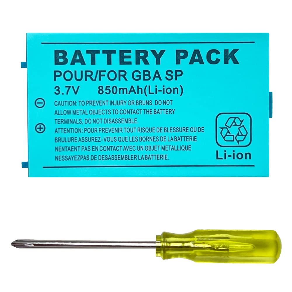 TFSeven 850mAh Replacement Battery for Nintendo GBA SP - 3.7V Rechargeable Lithium Ion Battery Compatible with Gameboy Advance SP - Perfect for Gaming On The Go & Long Play Sessions