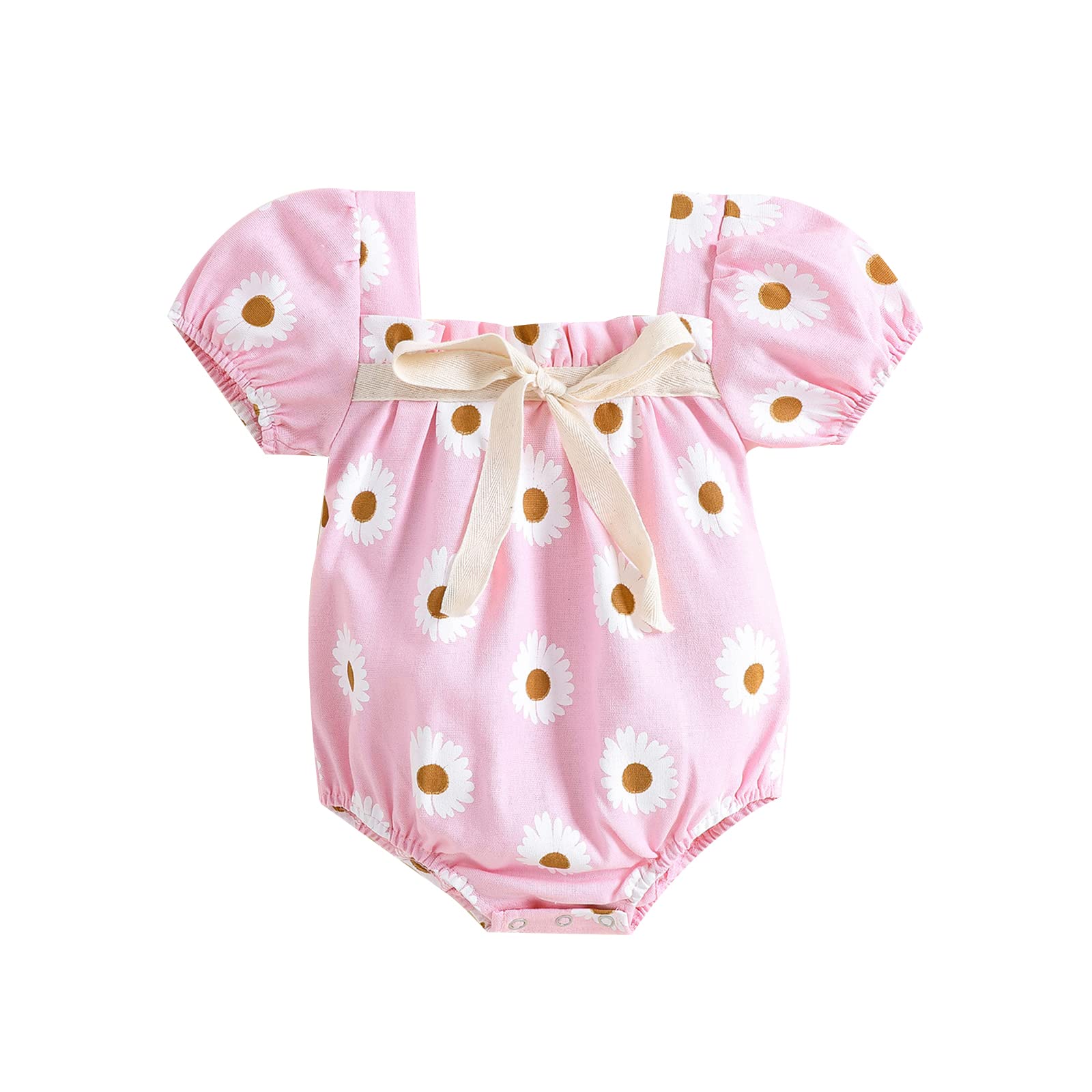 Tsnbre Newborn Baby Girl Romper - Daisy Print Short Sleeve Bodysuit Jumpsuit for Summer | Soft Cotton Infant Outfit for Playtime, Photo Shoots & Outdoor Activities