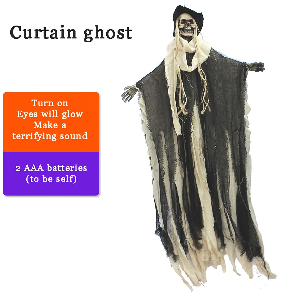 LANGWEI Hanging Halloween Decorations - Glowing Eye Grim Reaper with Sound Effects, Scary Ghost Skeleton Décor for Indoor Outdoor Yard & Party | Spooky Home Haunt, Trick-or-Treat Displays & Halloween Party Supplies