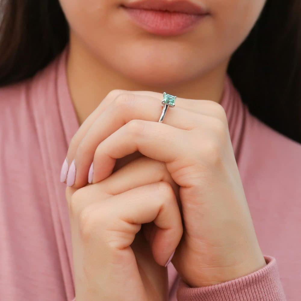 BERRICLE Sterling Silver Solitaire Wedding & Engagement Ring Set - 1.2 Carat Green Princess Cut Cubic Zirconia CZ Wishbone Design for Women, Rhodium Plated, Size 4-10 | Perfect for Proposals, Anniversaries & Special Occasions