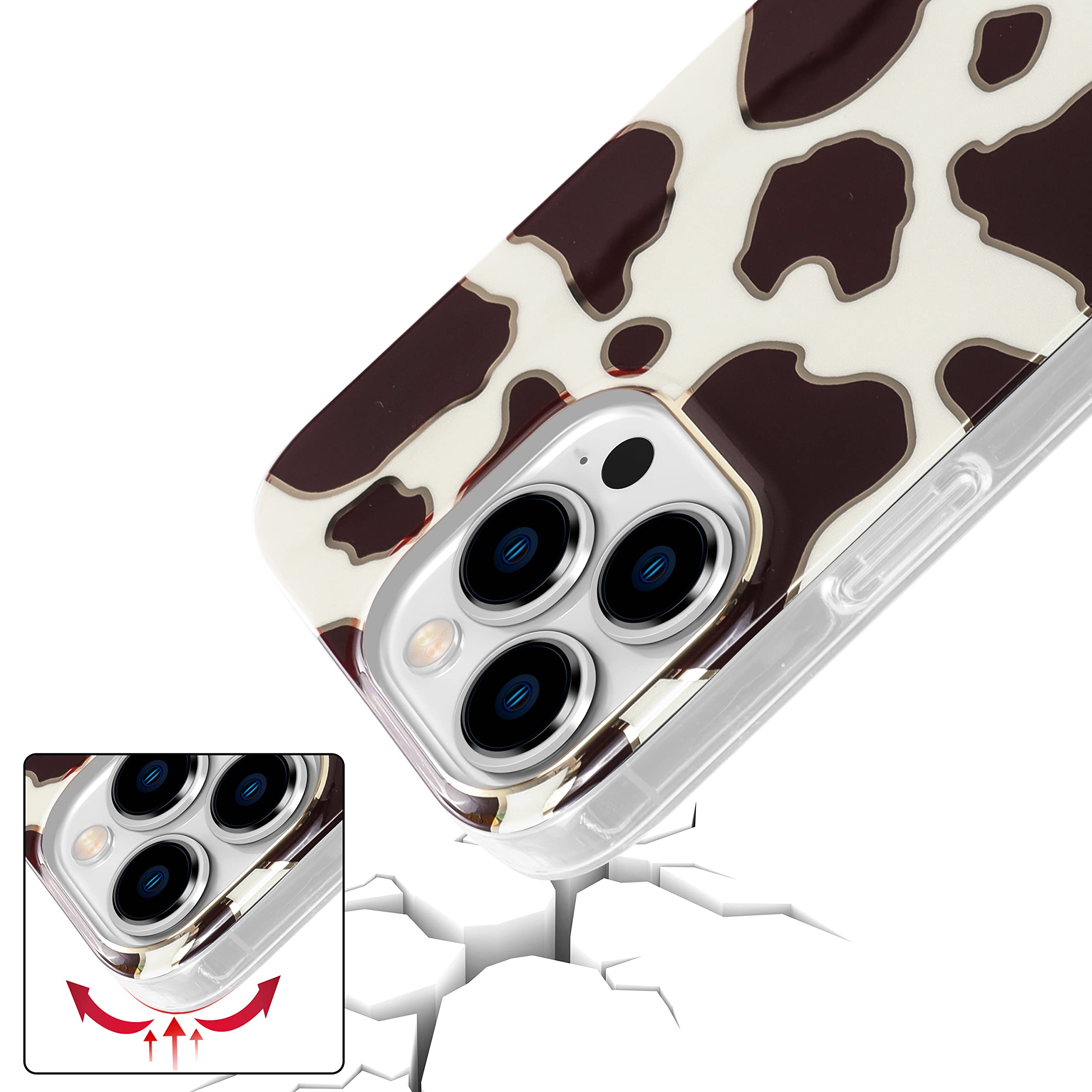 KIQ Cute Gold Cow Print Magnetic Case for iPhone 14/13 Pro/13 (6.1 Inch) - MagSafe Compatible Protective Cover for Women & Girls | Perfect for Daily Use, Work & Travel