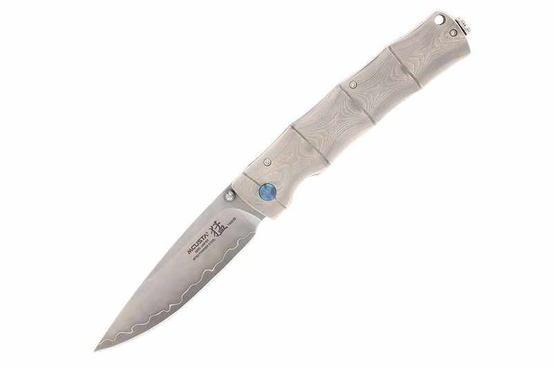 Mcusta MC 202G Shinra Maxima Takeri SPG2 San Mai Damascus Folding Knife - 4.5 Inch Blade, Premium Handcrafted Japanese Pocket Knife for Outdoor, Camping, Hunting & EDC