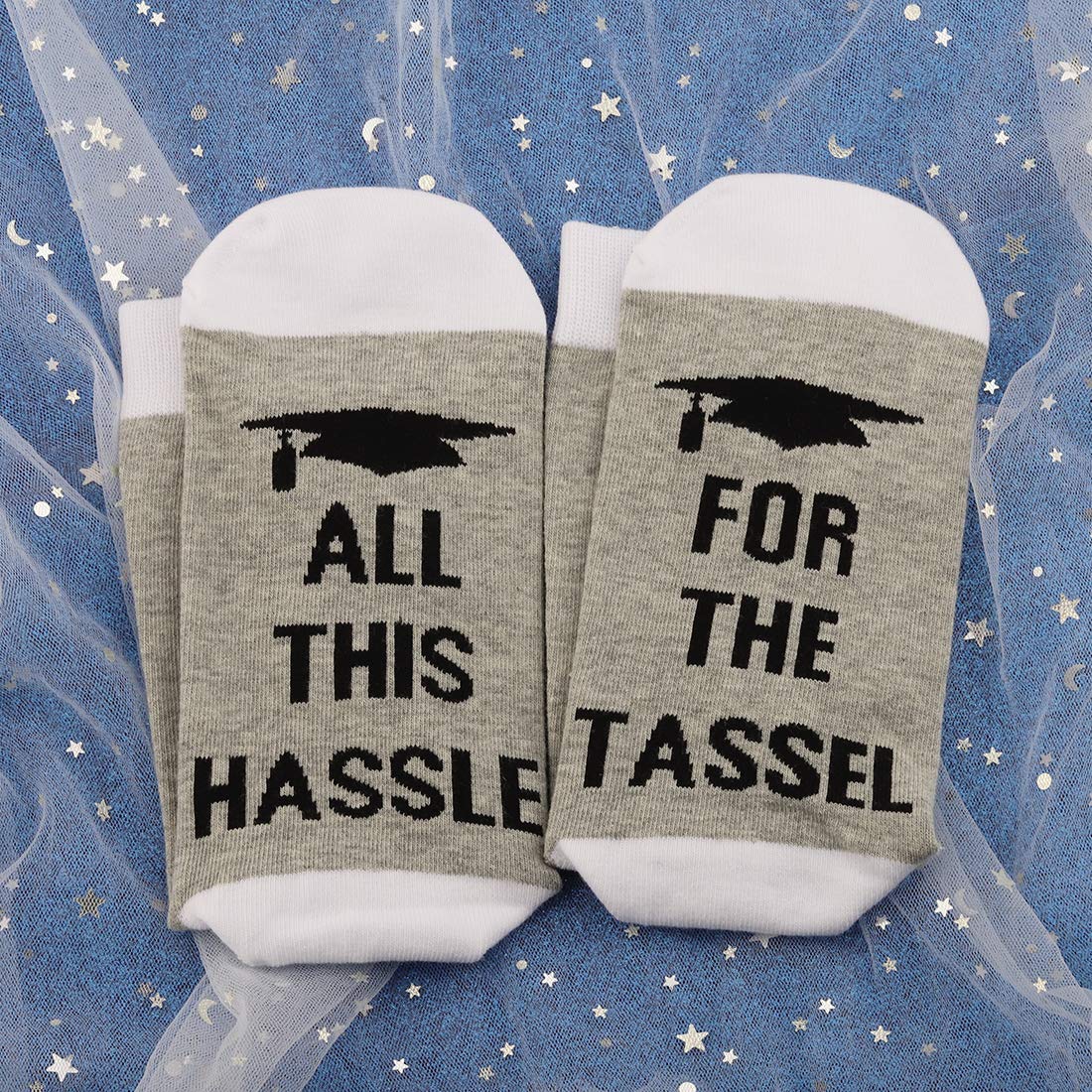 JXGZSO Class of 2025 Graduation Socks - Funny 'All This Hassle For The Tassel' Novelty Socks for Graduates - Perfect 2025 Graduation Gift for High School & College Students - Great for Graduation Parties & Photo Shoots