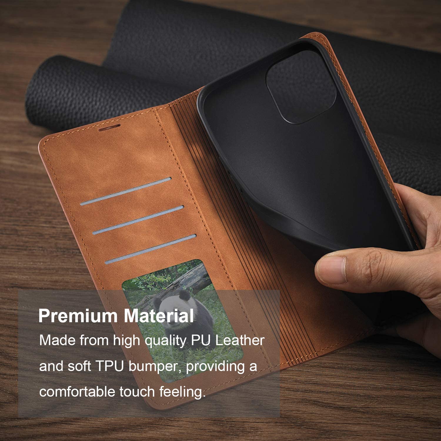 Premium PU Leather Magnetic Flip Wallet Case for iPhone 15 Pro Max - Shockproof Card Holder with Kickstand & Hidden Adsorption (Brown) | Perfect for Business, Travel & Daily Protection