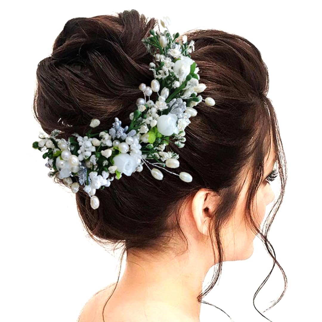 Ansh Elegant Artificial Metal Hair Clips with Flower, Leaf & Pearl Design - Hair Accessories for Women & Girls (Combo Pack of 2 Styles) - Perfect for Weddings, Parties & Everyday Wear