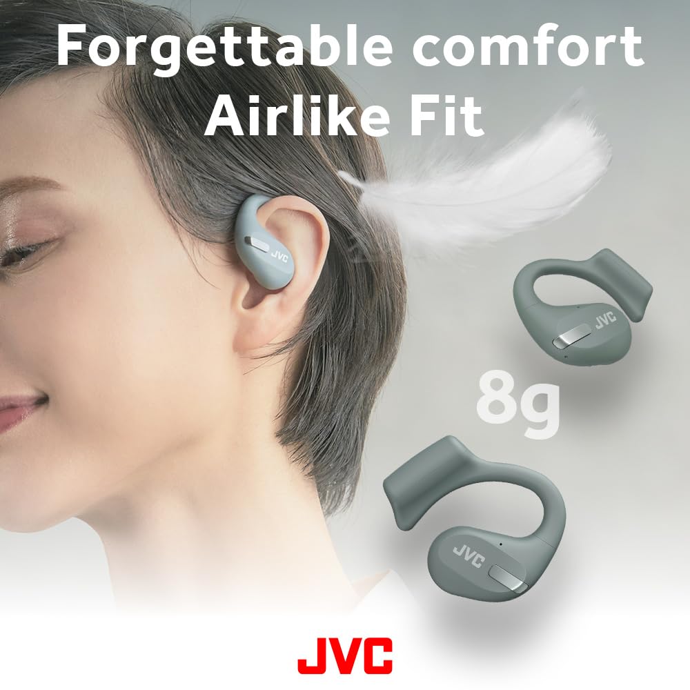 JVC HA-NP50T-G True Wireless Open Ear Earbuds with Active Noise Reduction, 38H Playtime, BT 5.3, IPX4 Waterproof - Sage Green | Multi-Point Connectivity, Mic Muting | Perfect for Running, Gym & Outdoor Activities