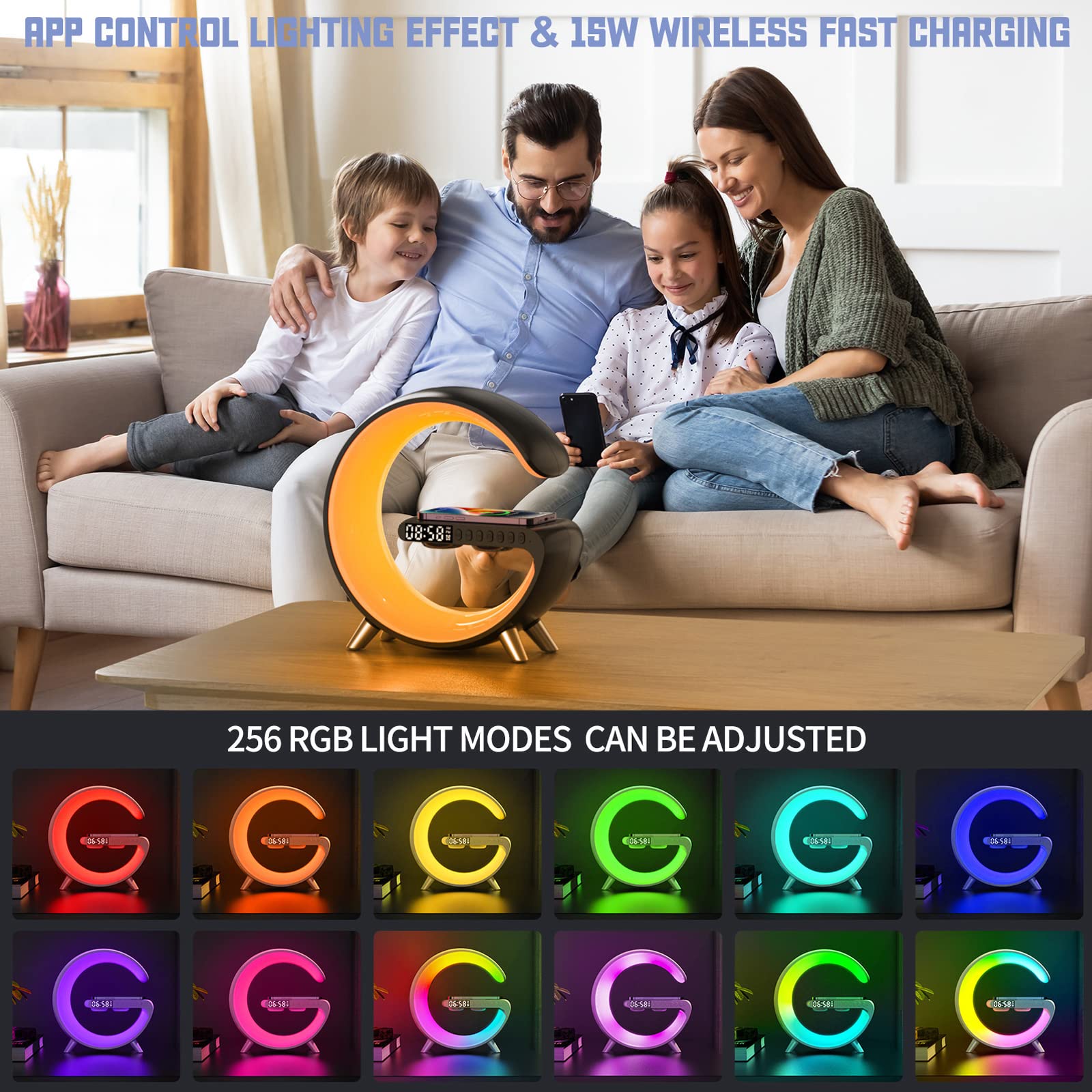 BKDRL Portable Bluetooth Speaker with Wireless Charger - Mini Wireless Speaker, RGB Night Light, Alarm Clock & Charging Station, App Control, Atmosphere Lamp (Black) | Perfect for Bedroom, Office, Travel & Home Decor