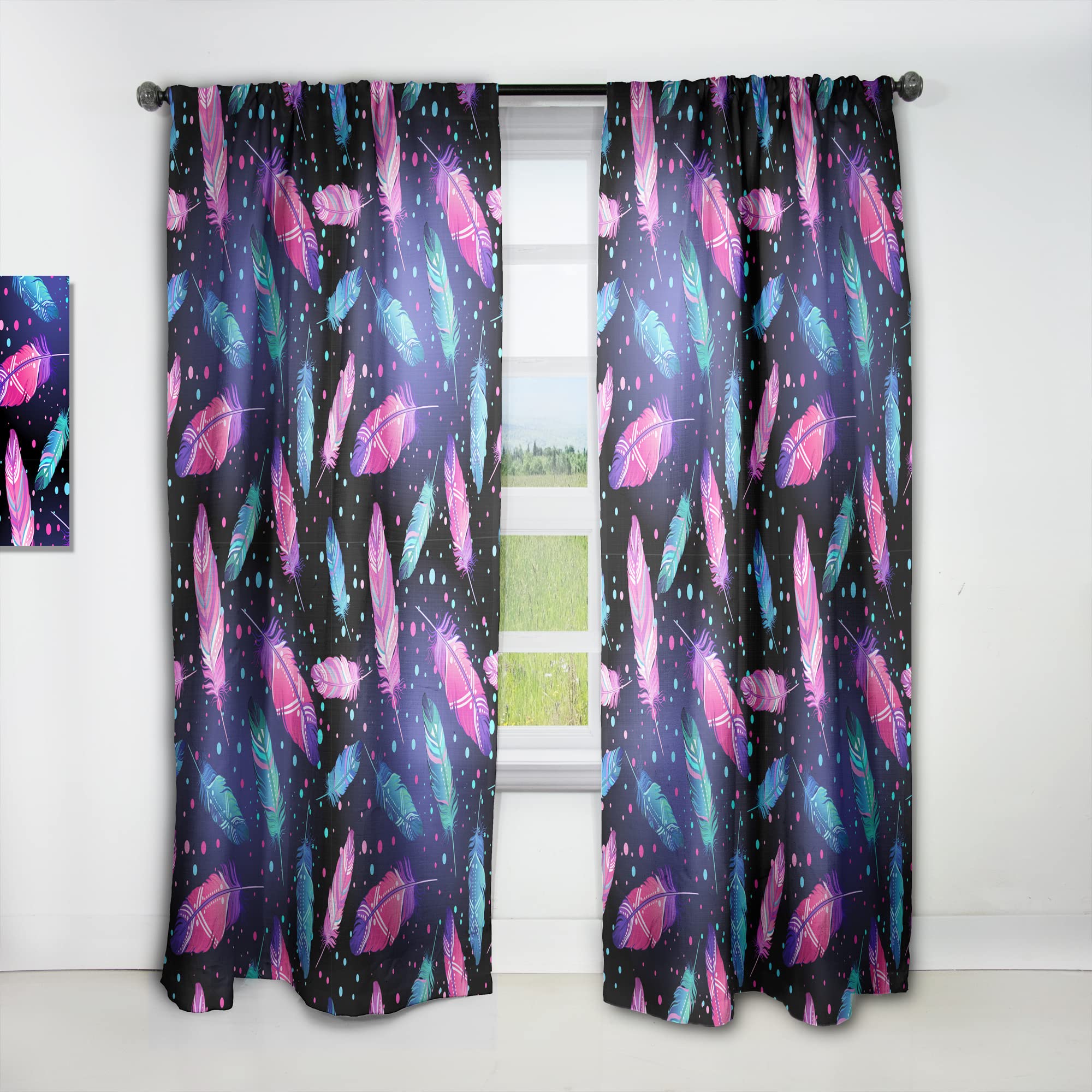 DesignQ Thermal Insulated Curtains - Painted Bird Feathers Pattern - Single Panel 52x120 - Blackout Drapes for Bedroom & Living Room - Perfect for Home Decor, Privacy & Energy Efficiency