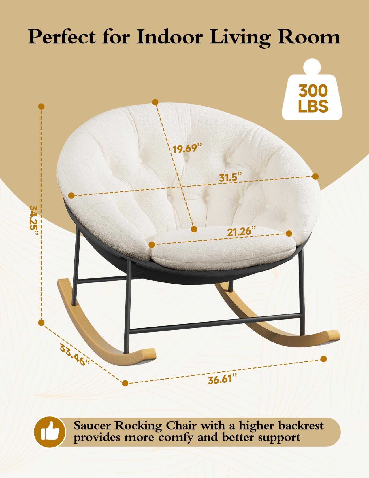 Kidirect Modern Upholstered Nursery Rocking Chair with Cozy Cushion - Comfortable Baby Rocker & Saucer Sofa Chair for Reading, Nursing, and Relaxing - Perfect for Nursery, Living Room, Bedroom (Beige)