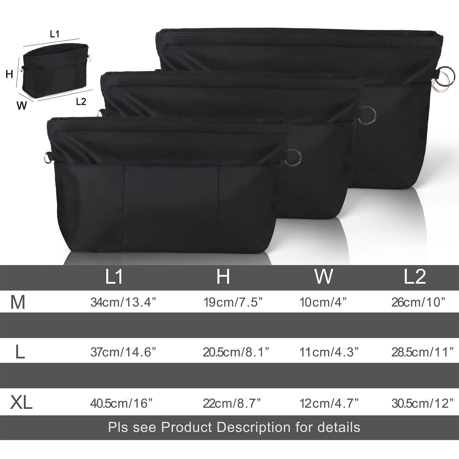 Sightor Handbag Organizer Insert - Large Nylon Purse Organizer for Tote Bags, Black | Keep Your Bag Neat & Organized | Perfect for Work, Travel & Daily Use