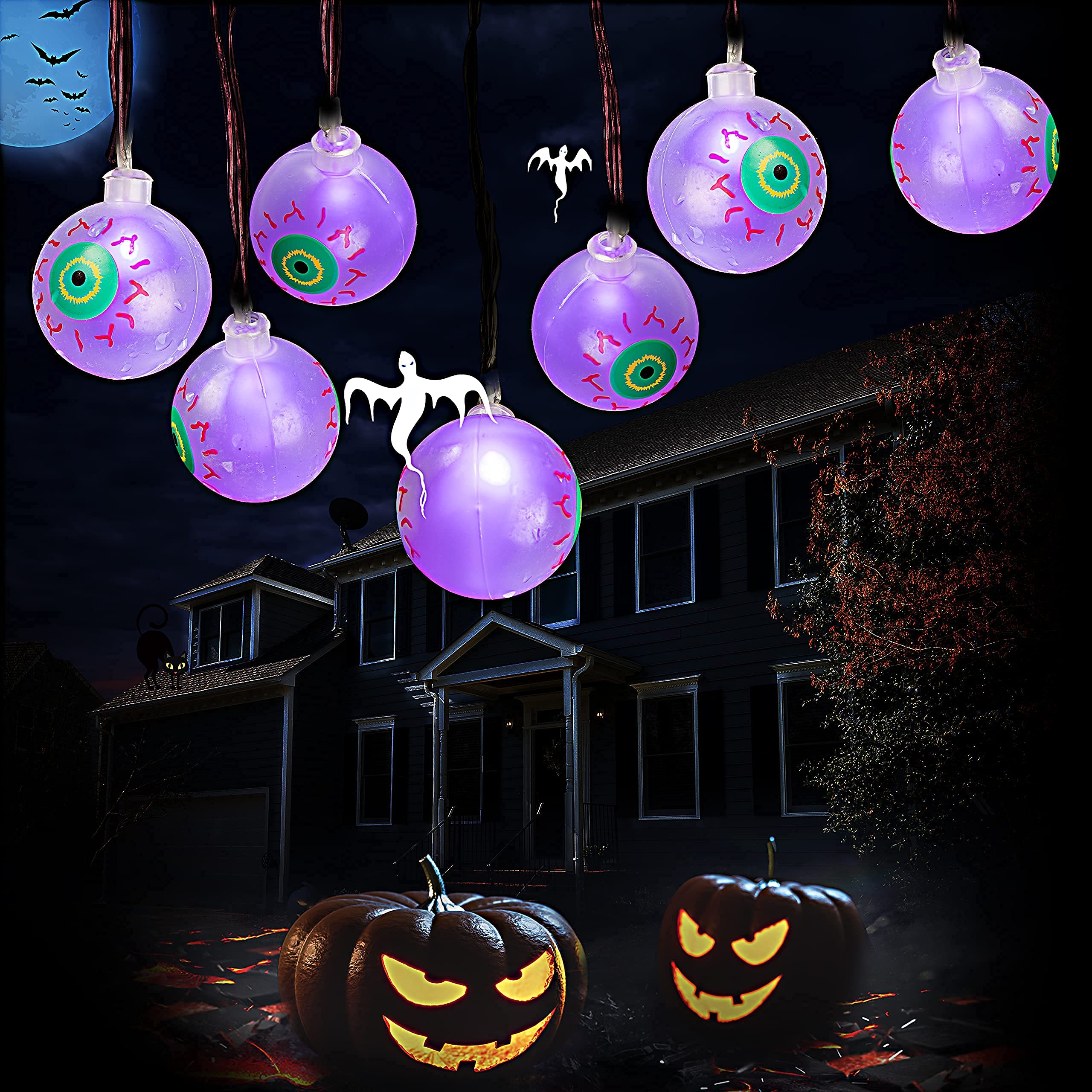 Joiedomi 20.6ft 40 LED Halloween Eyeball String Lights - Waterproof Battery Operated with 8 Modes & Remote Control - Purple Outdoor/Indoor Party Decor for Halloween Yard, Haunted House, and Spooky Events