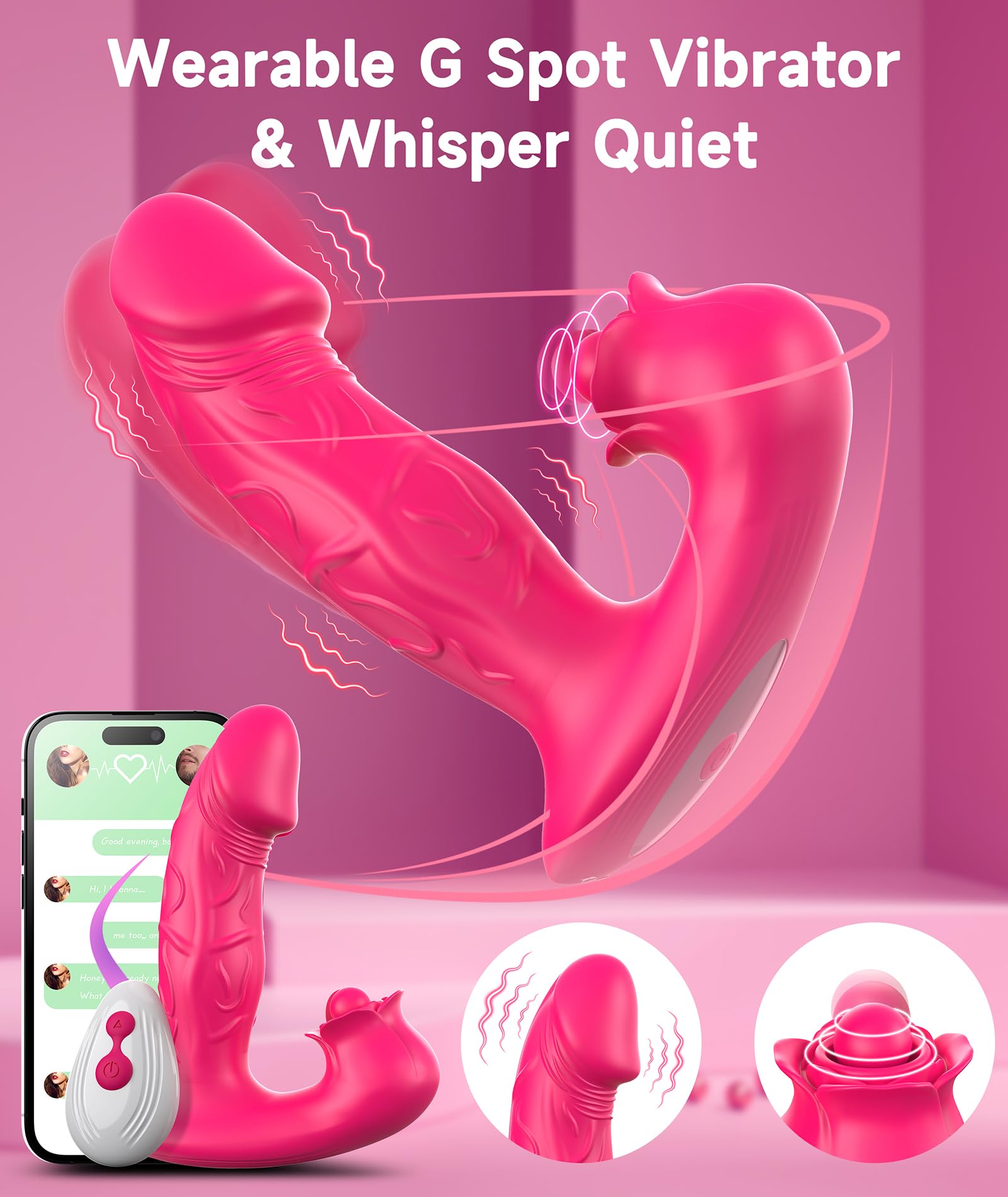 Premium Remote Control G Spot Vibrator with App - 9+9 Tapping Modes, Clitoral Stimulator & Realistic Dildo for Women | Adult Sex Toy for Couples Play, Long Distance Relationships & Solo Pleasure (Red)