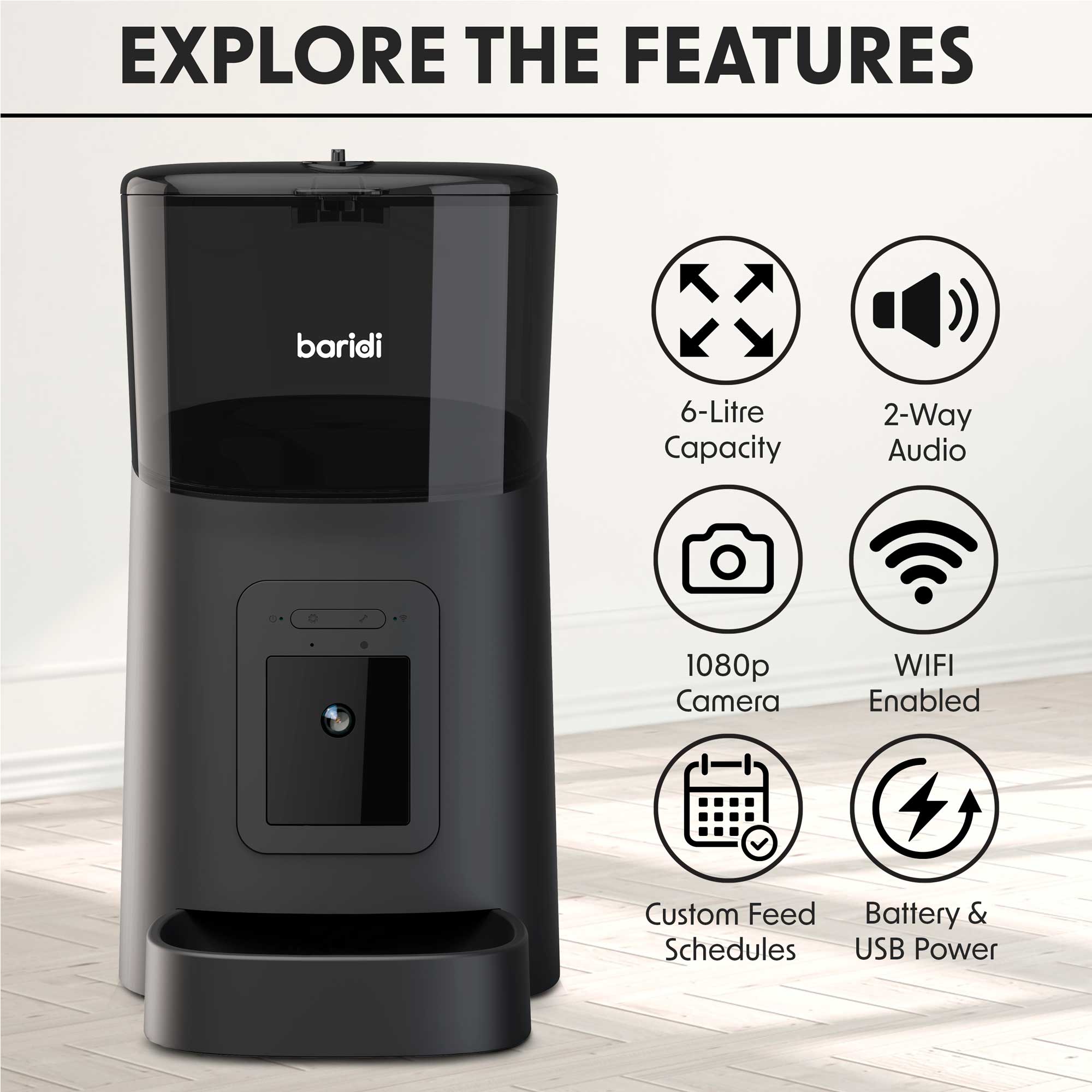 Smart Automatic Pet Feeder with HD Camera & 2-Way Audio - 6L Large Capacity - TUYA App Compatible - Perfect for Cats & Dogs - Keep Pets Fed While Traveling or at Work
