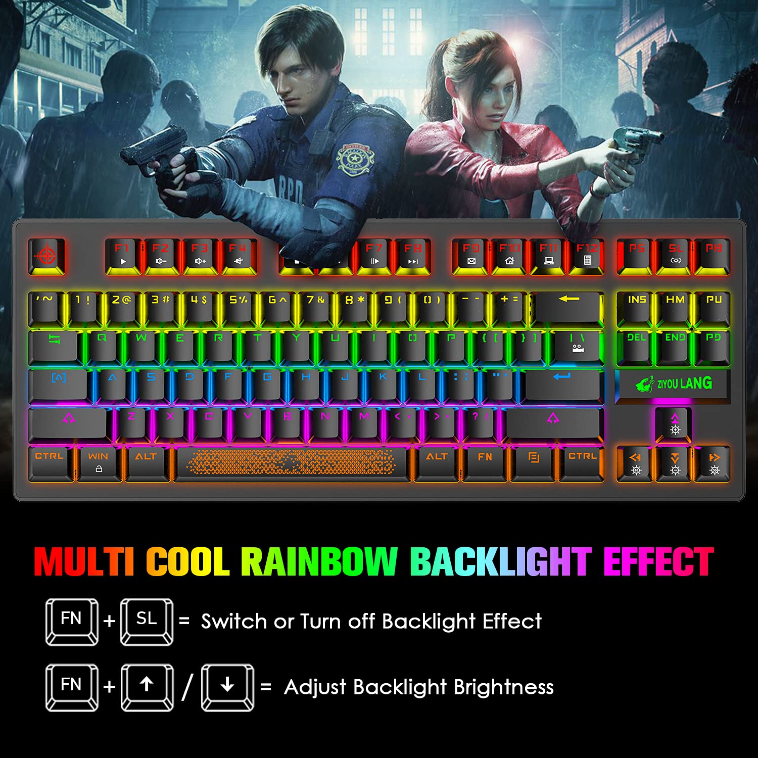 Mechanical Gaming Keyboard with RGB Backlit Keys, Spill-Resistant Design, Dedicated Media Controls | 87-Key Anti-Ghosting Keyboard for PC, PS4, PS5, Xbox One (Black) | Perfect for Esports, Streaming & Office Work