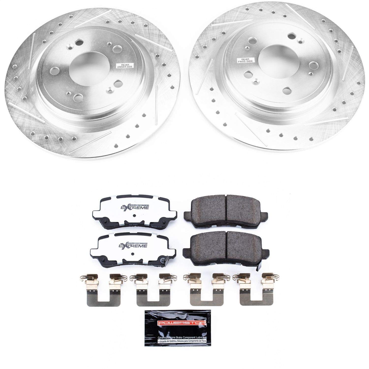 Power Stop K6952-26 Rear Z26 Carbon Fiber Brake Pads & Drilled Slotted Rotors Kit for 2014-2020 Acura RLX | High-Performance Braking System | Perfect for Daily Commuting & Performance Driving
