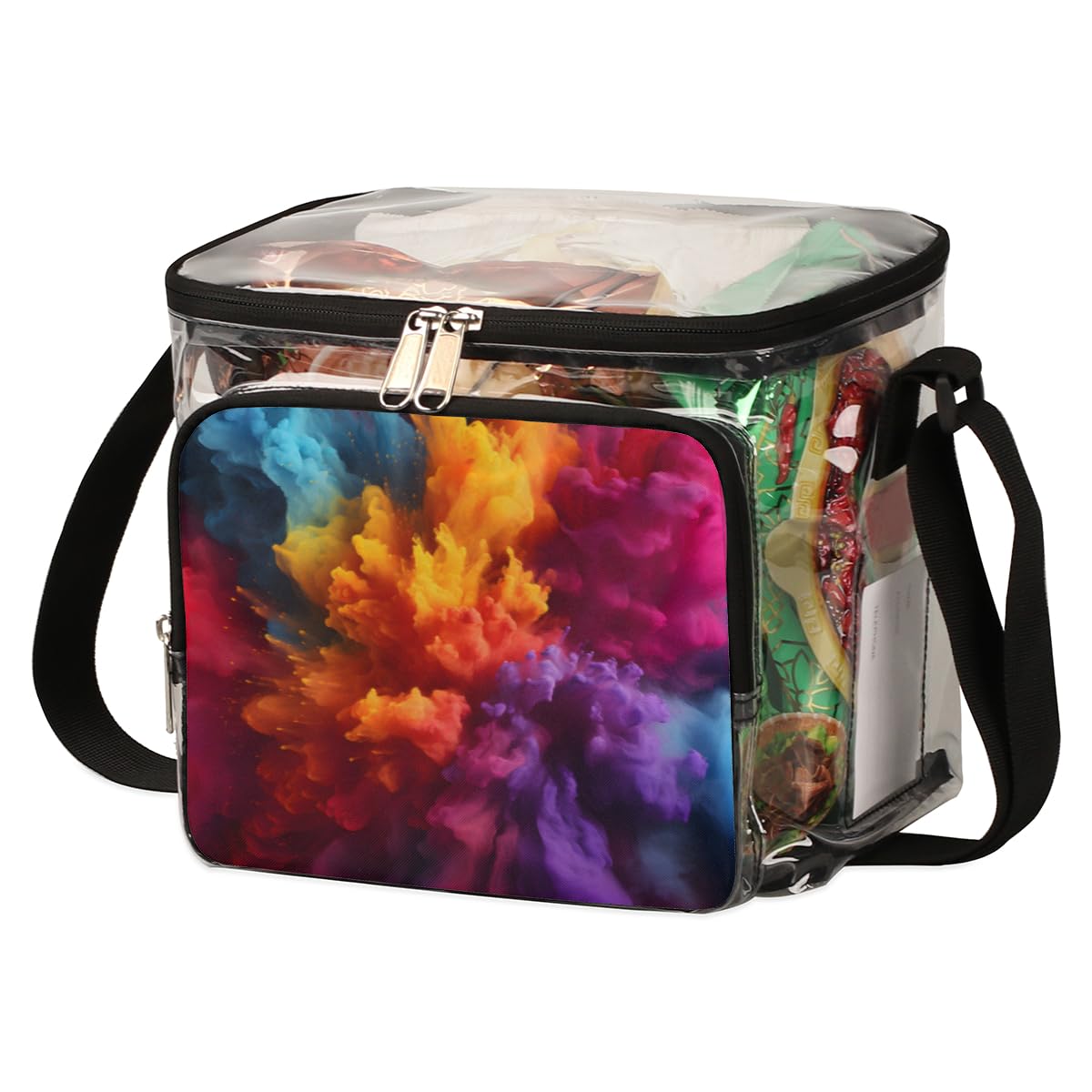 GzLeyigou Transparent Tote Bag with Fractal Art Design - Colorful Splash Pattern Clear Crossbody Shoulder Bag for Women, Waterproof Lunch Bag for Outdoor, Travel, Picnic, Beach, Concerts & Sports Events | Stadium Approved Clear Purse for Shopping, Gym & Music Festivals