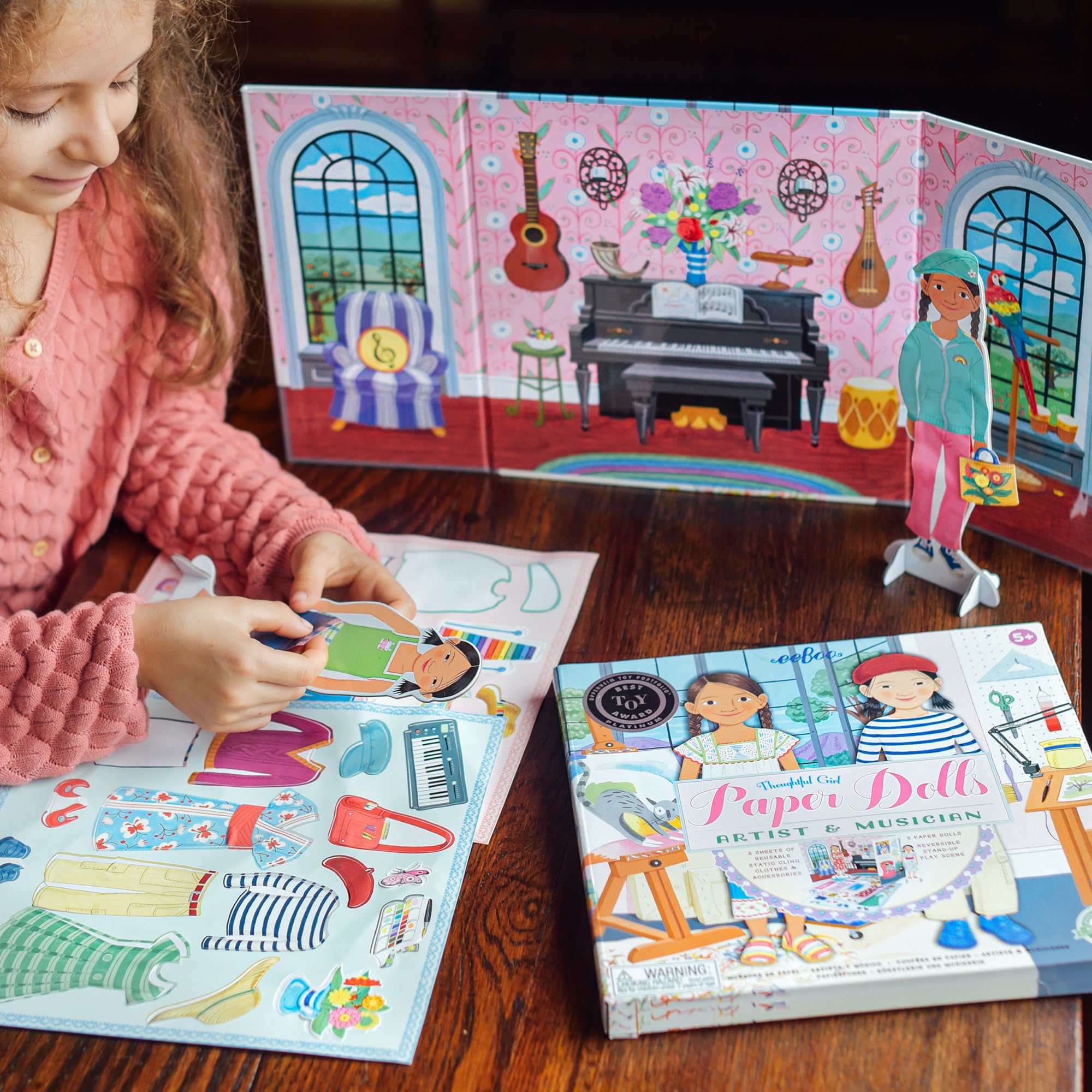 eeBoo Musician and Artist Paper Doll Reusable Set - Creative Pretend Play for Kids, Perfect for Birthday Gifts & Educational Role Playing Activities