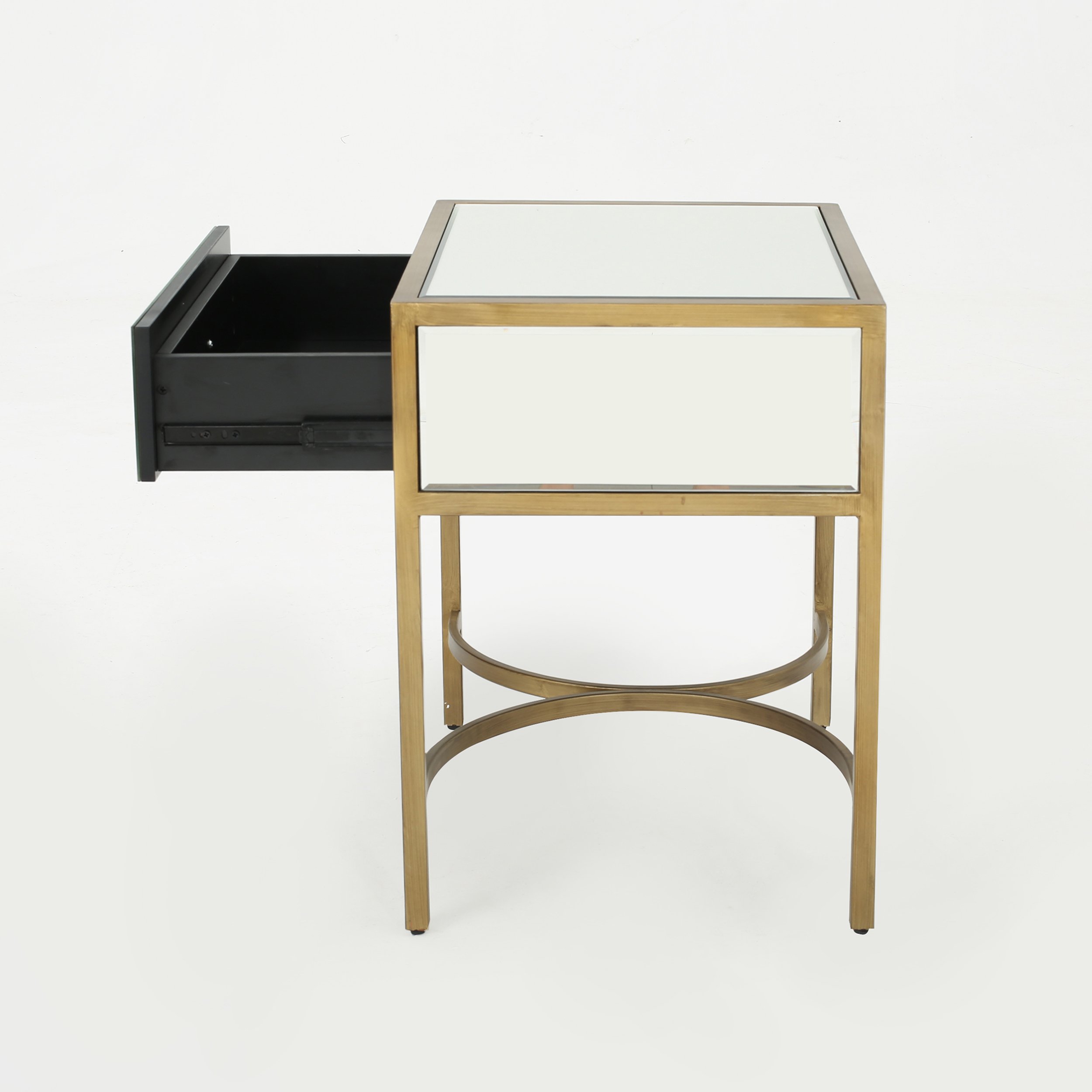 Christopher Knight Home Siryen Modern Mirror Finished Side Table with Gold Iron Accents - Clear/Gold - Perfect for Living Room, Bedroom & Entryway Decor