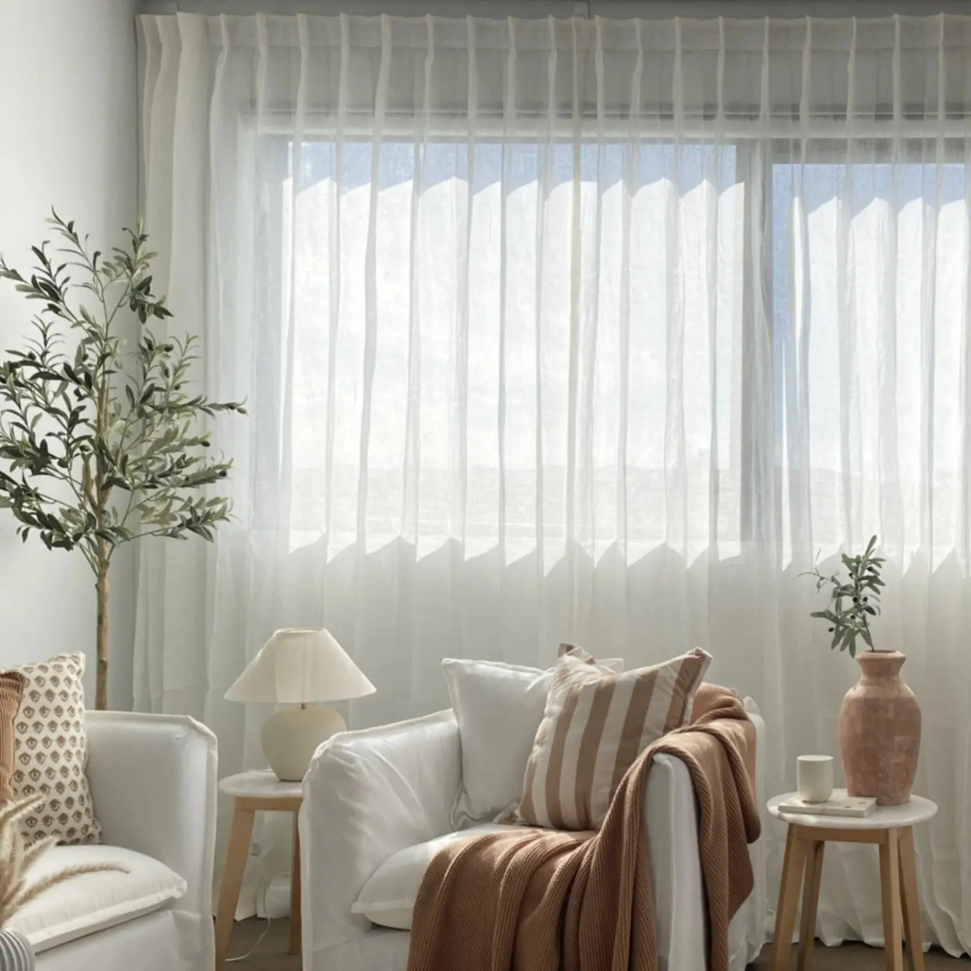 100% Linen Sheer Pleated Curtains - Light Filtering Window Drapes for Living Room & Bedroom - Breathable & Elegant Home Decor