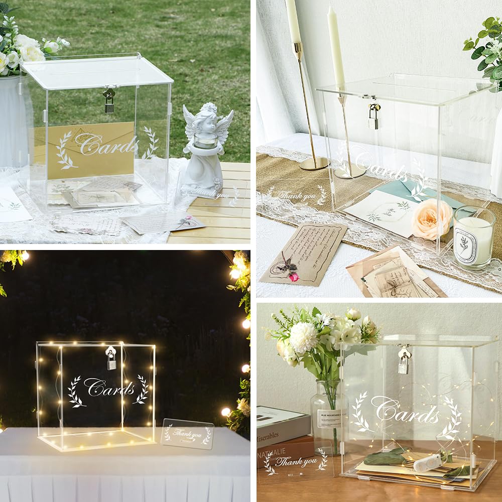 Clear Acrylic Card Box with Lock - Gift Card Holder for Wedding, Anniversary, Birthday & Graduation | Money Box for Reception, Bridal Shower & Rustic Decorations | Perfect for Party Favors & Cash Gifts