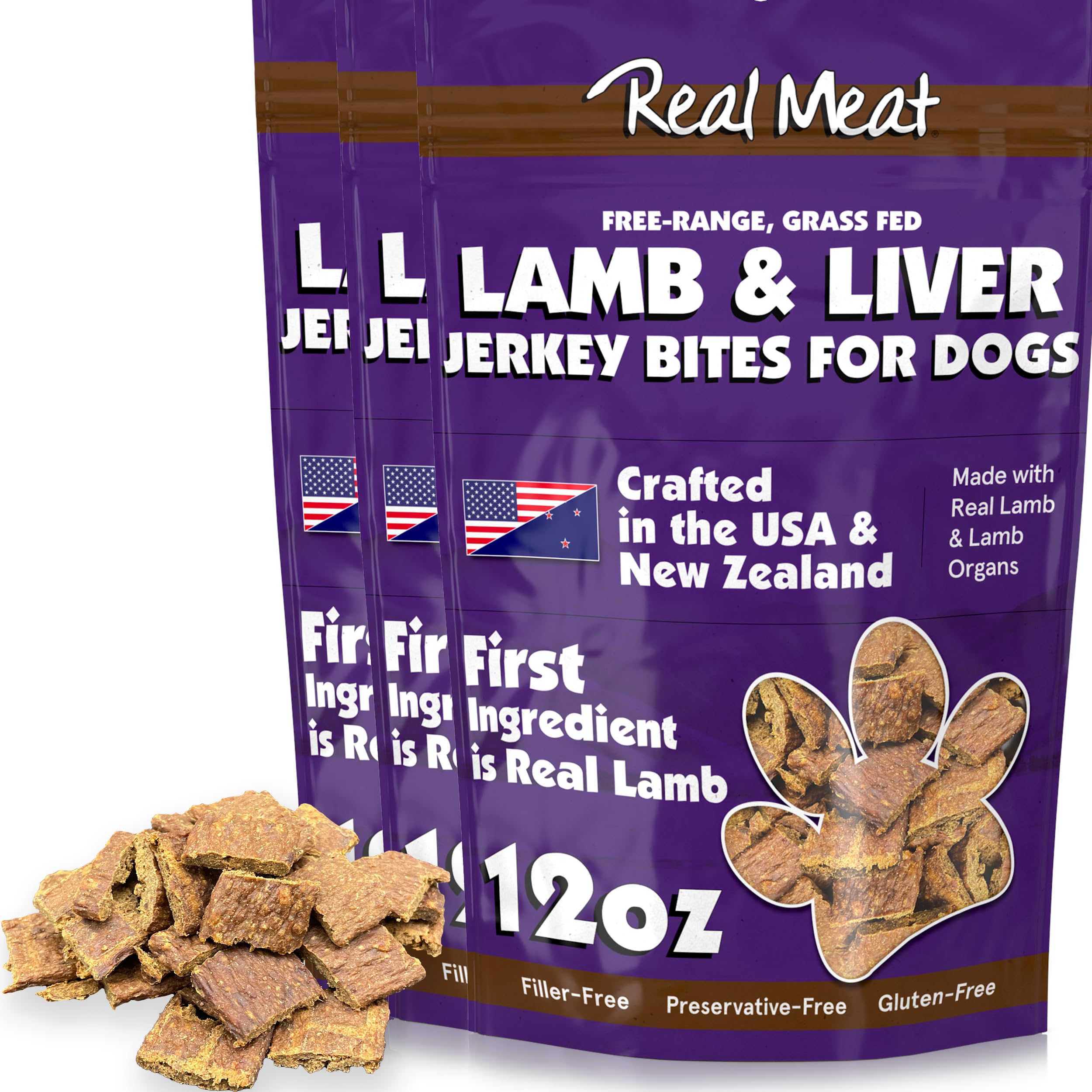 Premium Grain-Free Air-Dried Dog Treats - 3 Pack of 12oz Lamb & Liver Jerky for Dogs - 95% Human-Grade, Free-Range, Grass-Fed Meat - All Natural Training Rewards & Dental Chews for Puppies & Adult Dogs - Perfect for Outdoor Adventures & Obedience Training