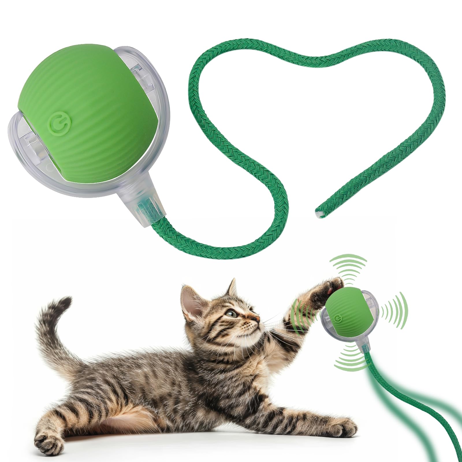 Interactive Cat & Dog Toy Ball - Automatic Rolling LED Light Pet Toy with Motion Sensor & String Tail - Fun Indoor Exercise Wheel for Kittens & Puppies - Perfect Gift for Playtime & Training (Green)