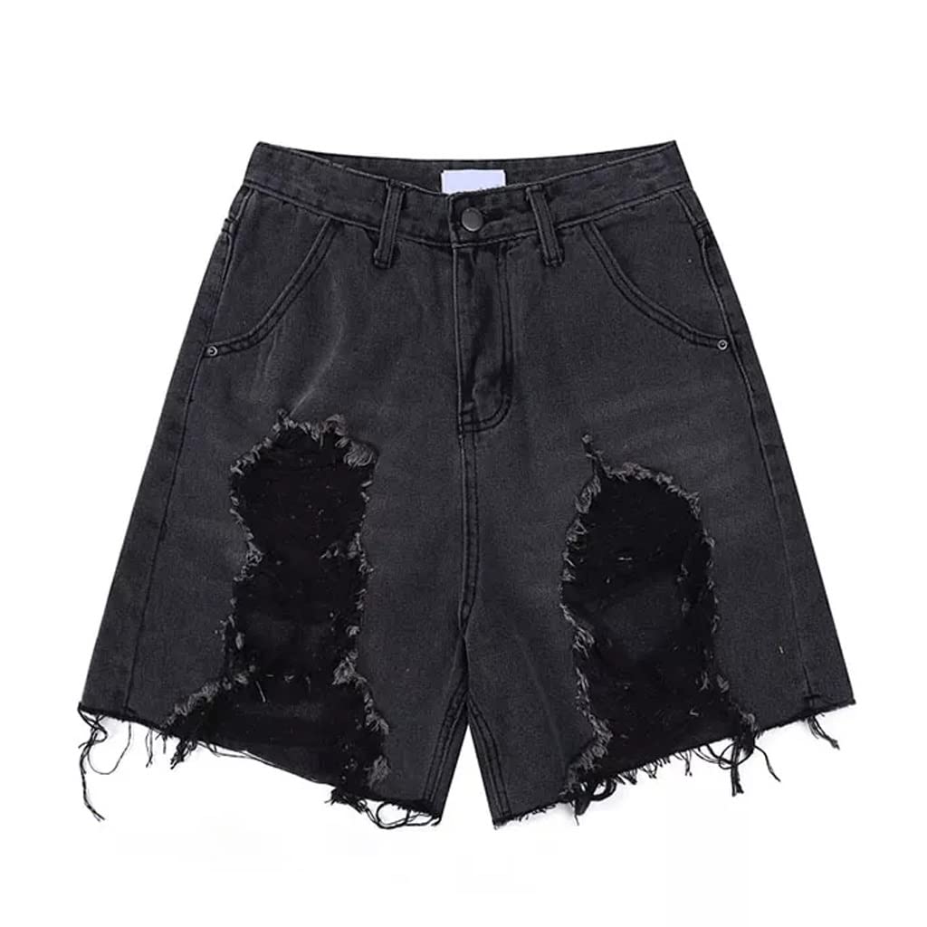 Vintage Washed High Waist Women's Ripped Jeans Shorts - Casual Baggy Streetwear Summer Pants (Gray, M) | Perfect for Beach Outings, Music Festivals & Street Style Looks