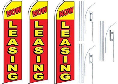 3 Pack Swooper Flutter Feather Flags with 3 Poles & Ground Spikes - Vibrant Red & Yellow - Perfect for Outdoor Events, Car Dealerships, and Sports Games Advertising