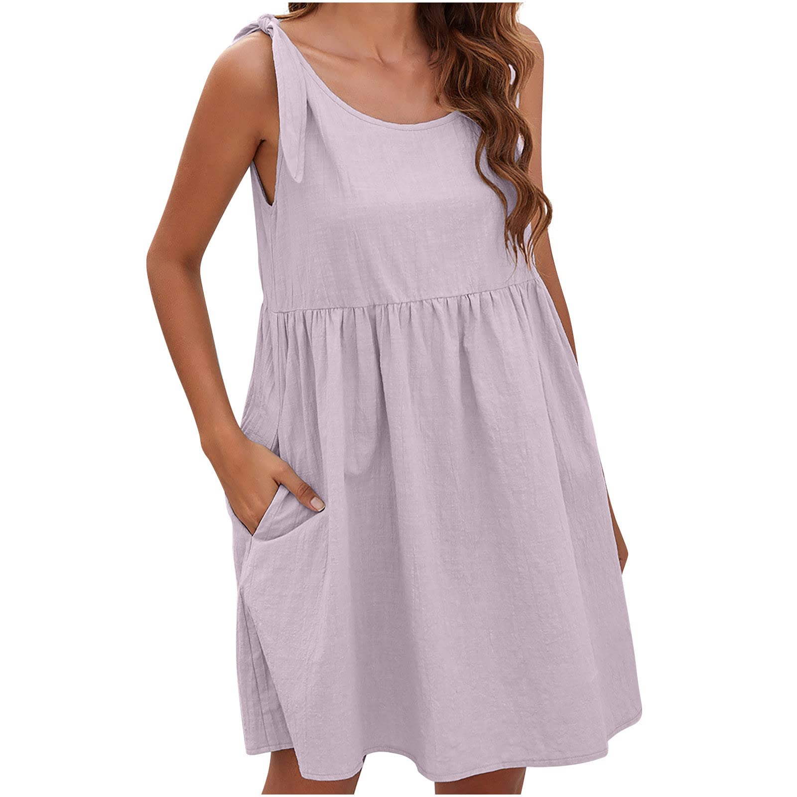 2022 Women's Summer Dresses - Casual Bandage Doll Skirt Cotton Linen Dress | Breathable & Comfortable for Beach, Vacation & Daily Wear | OOR73CPL