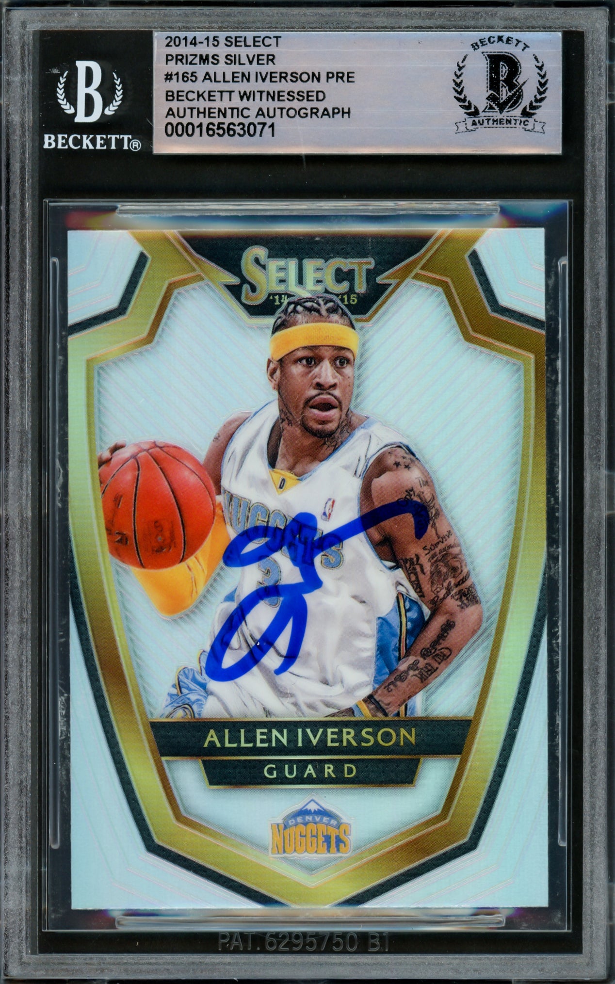 Allen Iverson Autographed 2014-15 Select Prizms Silver Basketball Card #165 Denver Nuggets - Beckett BAS Witnessed #16563071 - Perfect for NBA Memorabilia Collectors and Sports Fans Display