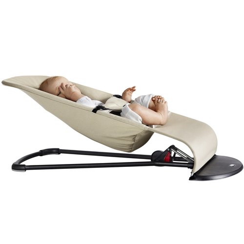BabyBjörn Bouncer Balance Soft - Adjustable 2-in-1 Baby Bouncer & Toddler Chair (8-29 lbs) | 4-Position Reclining | Lightweight Portable Infant Seat | Cotton/Jersey Fabric in Beige/Gray | Perfect for Nursery, Living Room & Travel