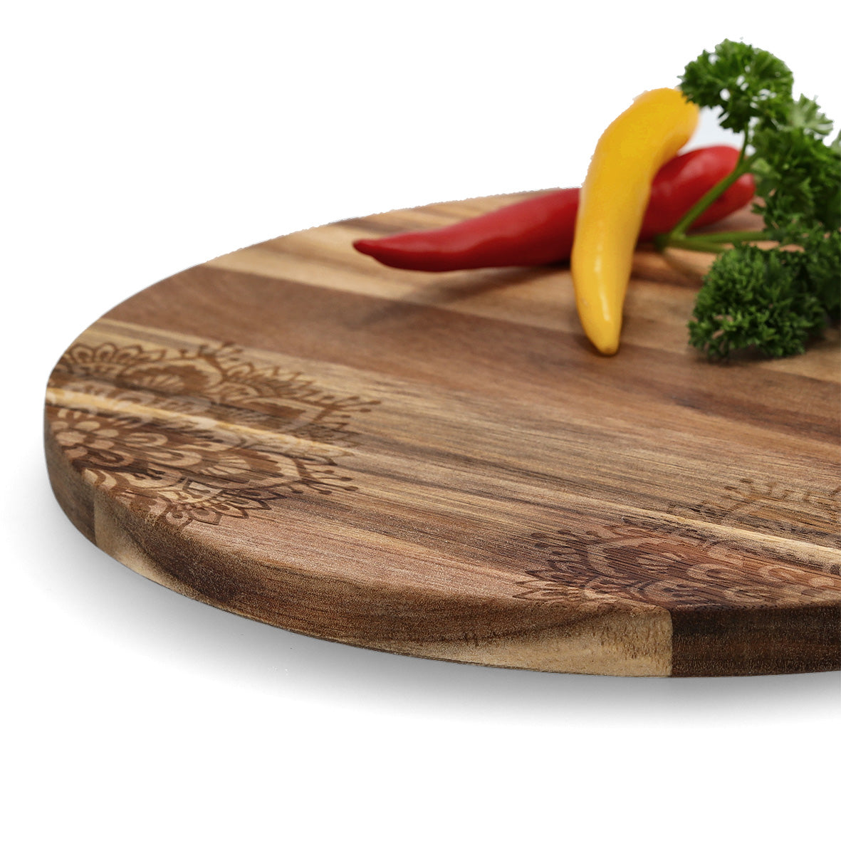 Premium Acacia Wood Cutting Board with Oriental Print - Round & Rectangle Serving Board for Sushi, Cheese, and Charcuterie - Perfect for Kitchen, Dining, and Entertaining