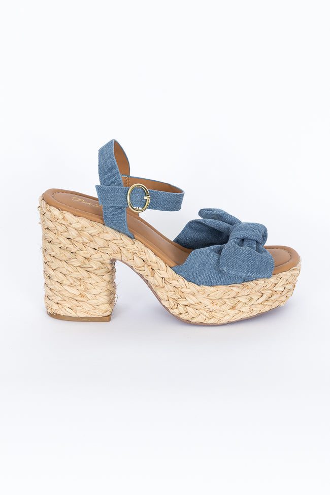 Kacey Women's Chambray Bow Woven Heels - Comfortable Dress Sandals for Summer Weddings, Parties & Date Nights | Final Sale