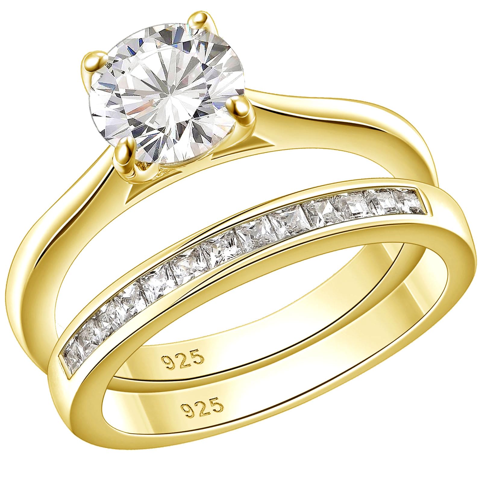 SHELOVES Sterling Silver Engagement Ring & Wedding Band Set with Round CZ Cubic Zirconia (Size 4.5-13) - Elegant Bridal Jewelry for Proposals, Anniversaries & Special Occasions