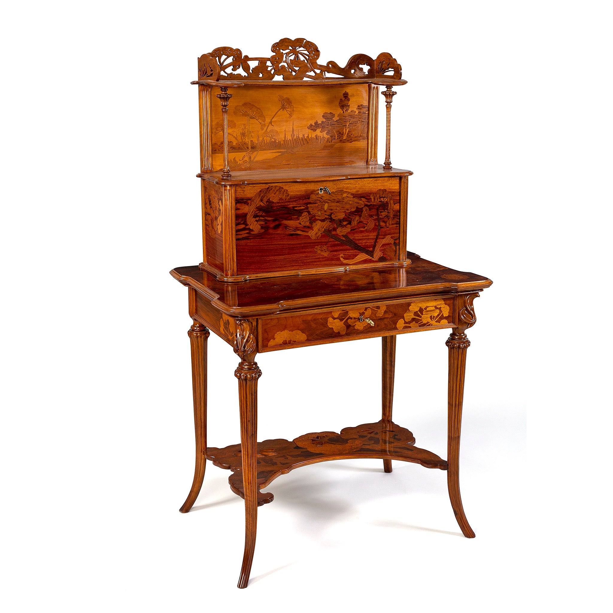 Émile Gallé Chrysanthemum Vintage Writing Desk - Antique French Ladies Desk with Floral Inlay - Perfect for Home Office, Study & Collector's Display