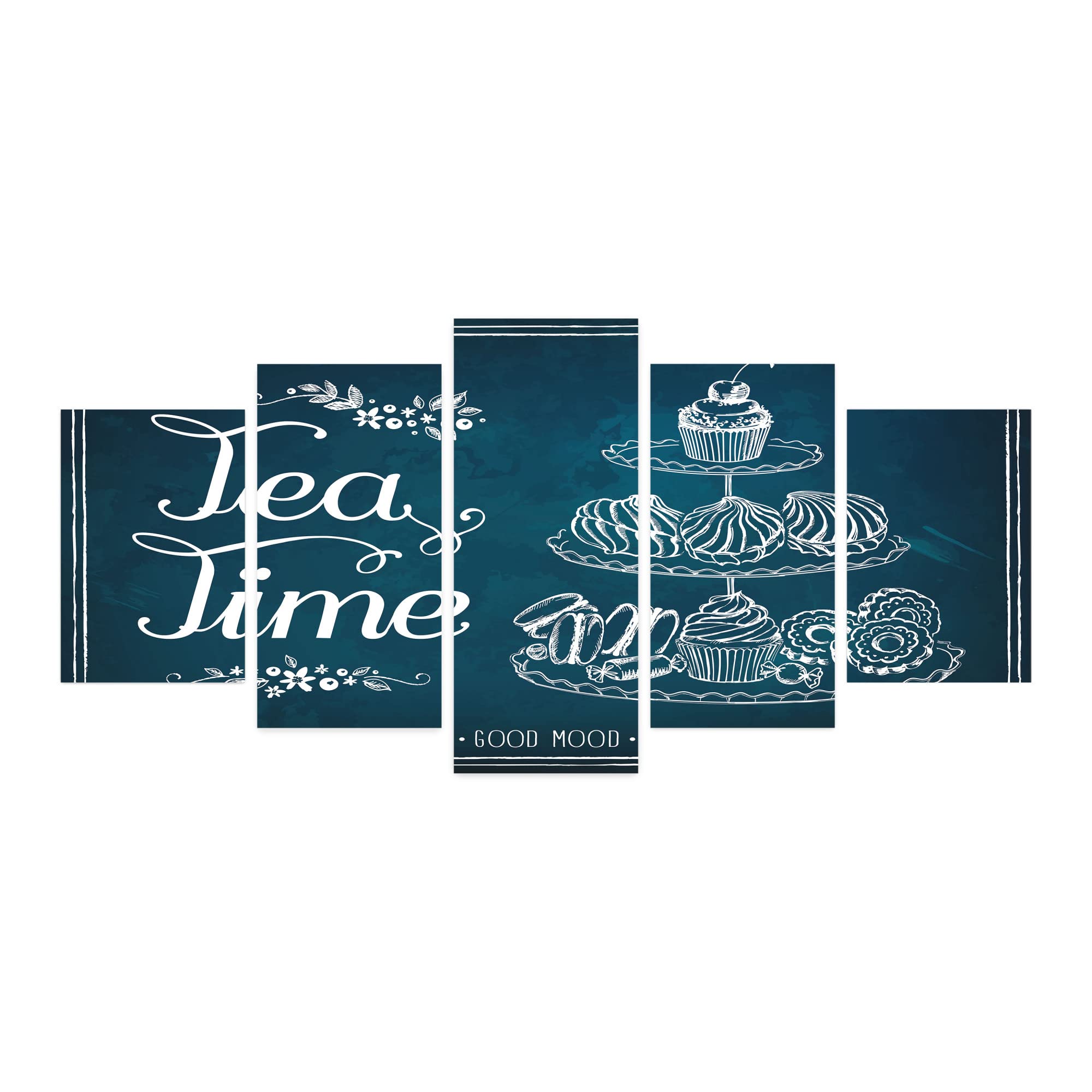Ambesonne Tea Themed 5-Panel Acrylic Glass Wall Art - Pastries, Bakery, Cookies, Muffin, Cake & Biscuit Morning Brunch Menu Decor - Perfect for Living Room, Bedroom & Dorm Decor (60