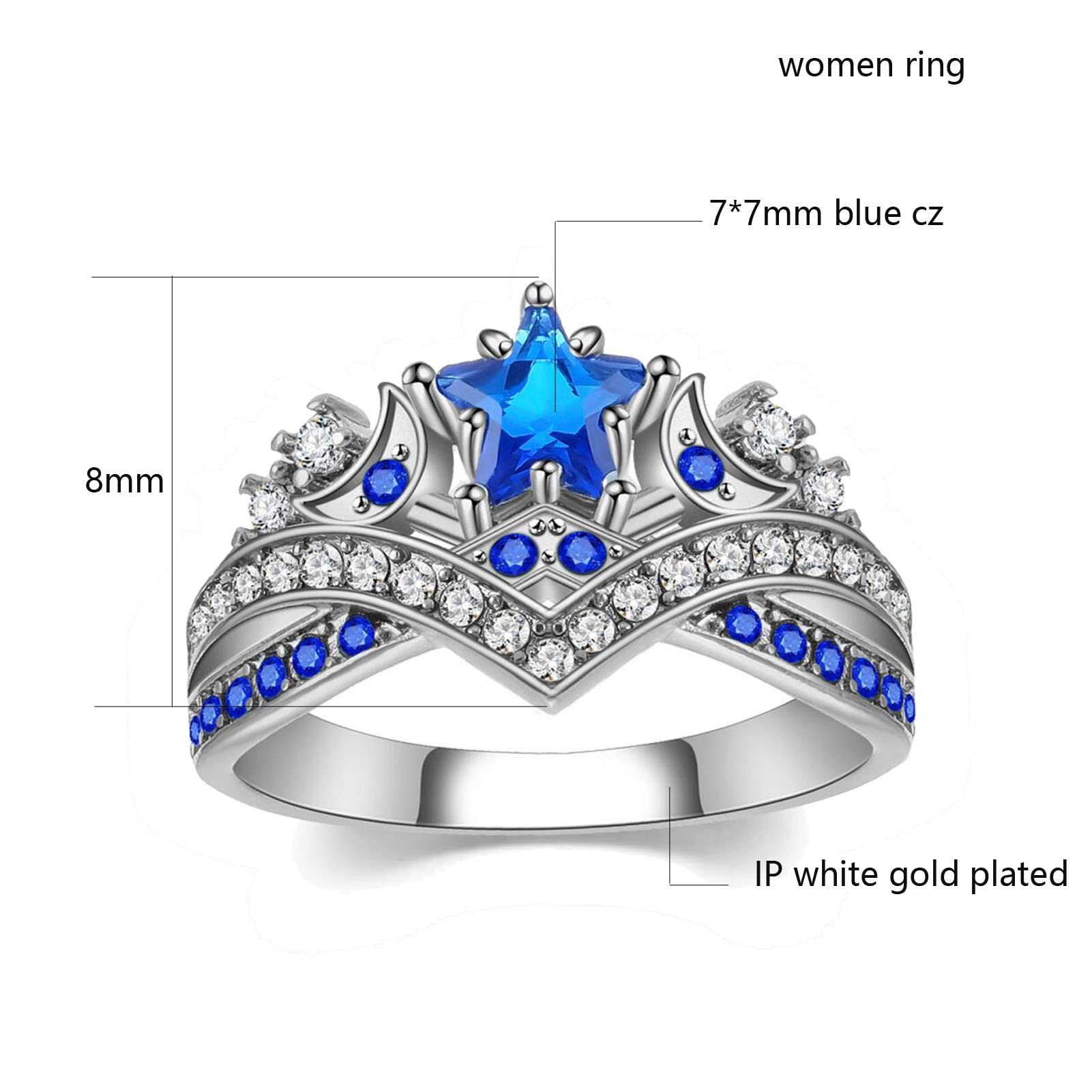 Matching Couple Rings for Him and Her - Blue CZ Star & Moon Wedding Band Set for Women & Men - Perfect for Anniversaries, Engagements, and Romantic Gifts