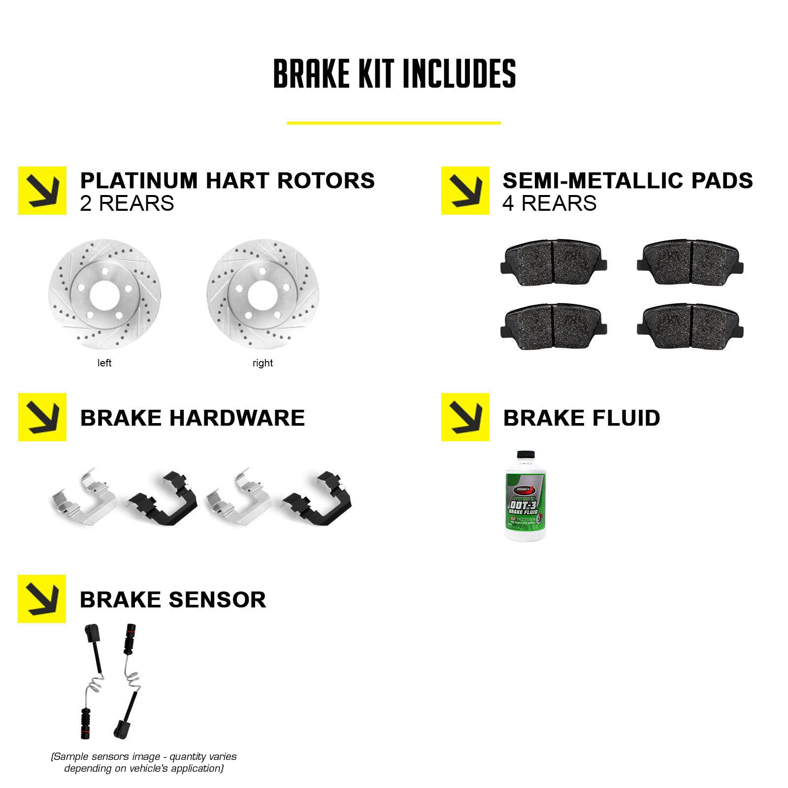 Hart PHC1.73007.53 Rear Brake Pads and Rotors Kit - Semi-Metallic Brake Pads with Hardware & Sensor Included | Perfect for Sedans, SUVs & Trucks | Durable Braking Performance for City Driving & Highway Use