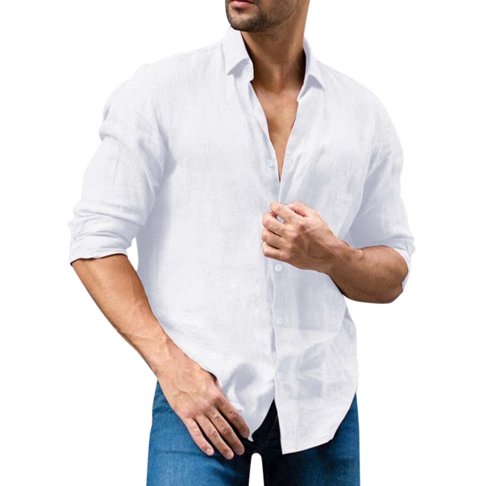 Men's Casual Cotton Linen Dress Shirt - Small Size, Plus Size & Loose Fit - Solid Color Turn-Down Collar Long Sleeve Shirt for Office, Business & Everyday Wear
