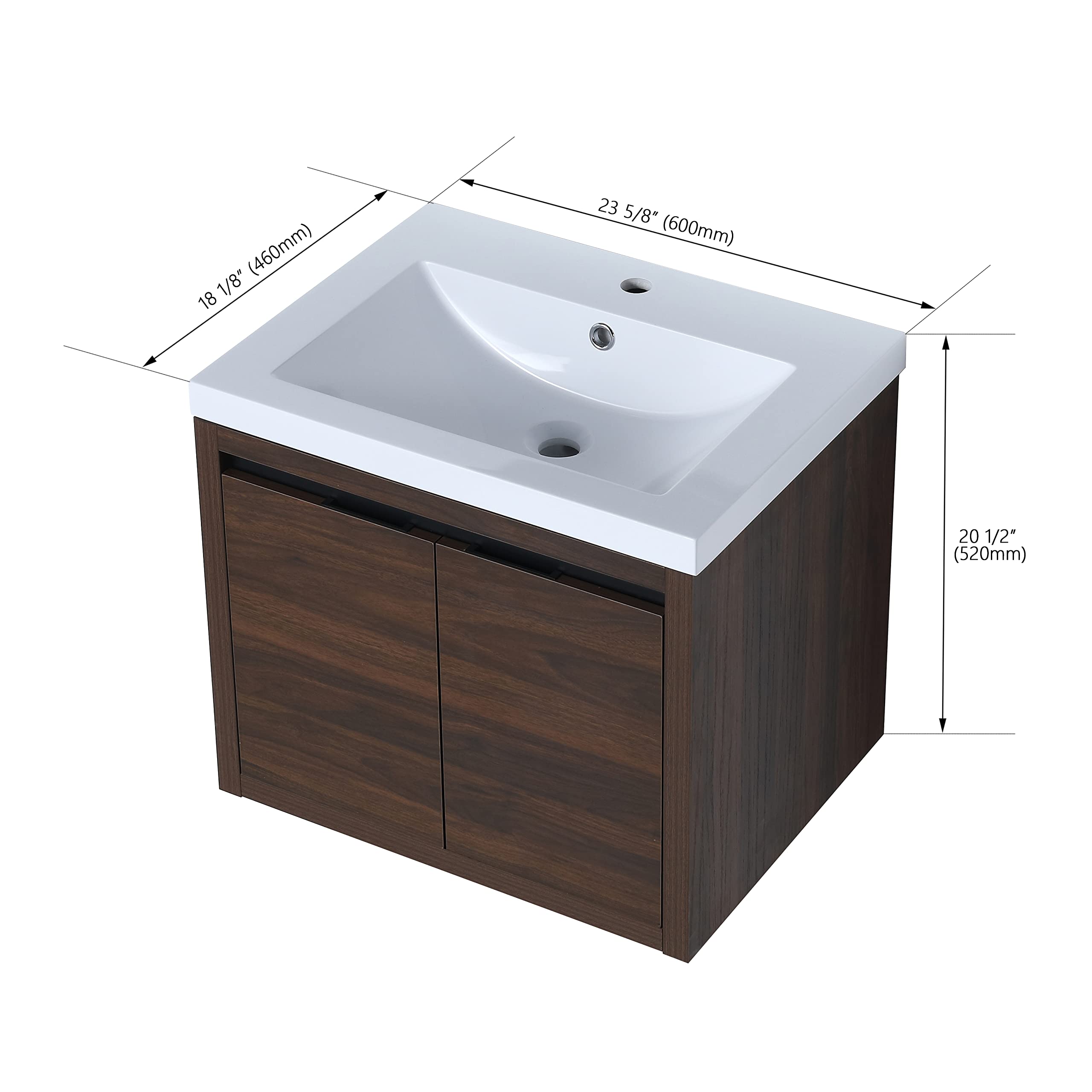24 Inch Modern Floating Bathroom Vanity with Sink - Wall Mounted Single Sink Vanity Set with Soft Close Doors in California Walnut (18x24 Inches) - Perfect for Small Bathrooms, Powder Rooms & Contemporary Home Decor