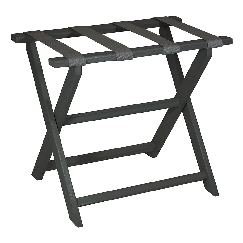 Eco-Friendly Dark Gray Folding Luggage Rack with Gray Straps - Space Saving Travel Organizer for Bedroom, Hotel & Closet Storage