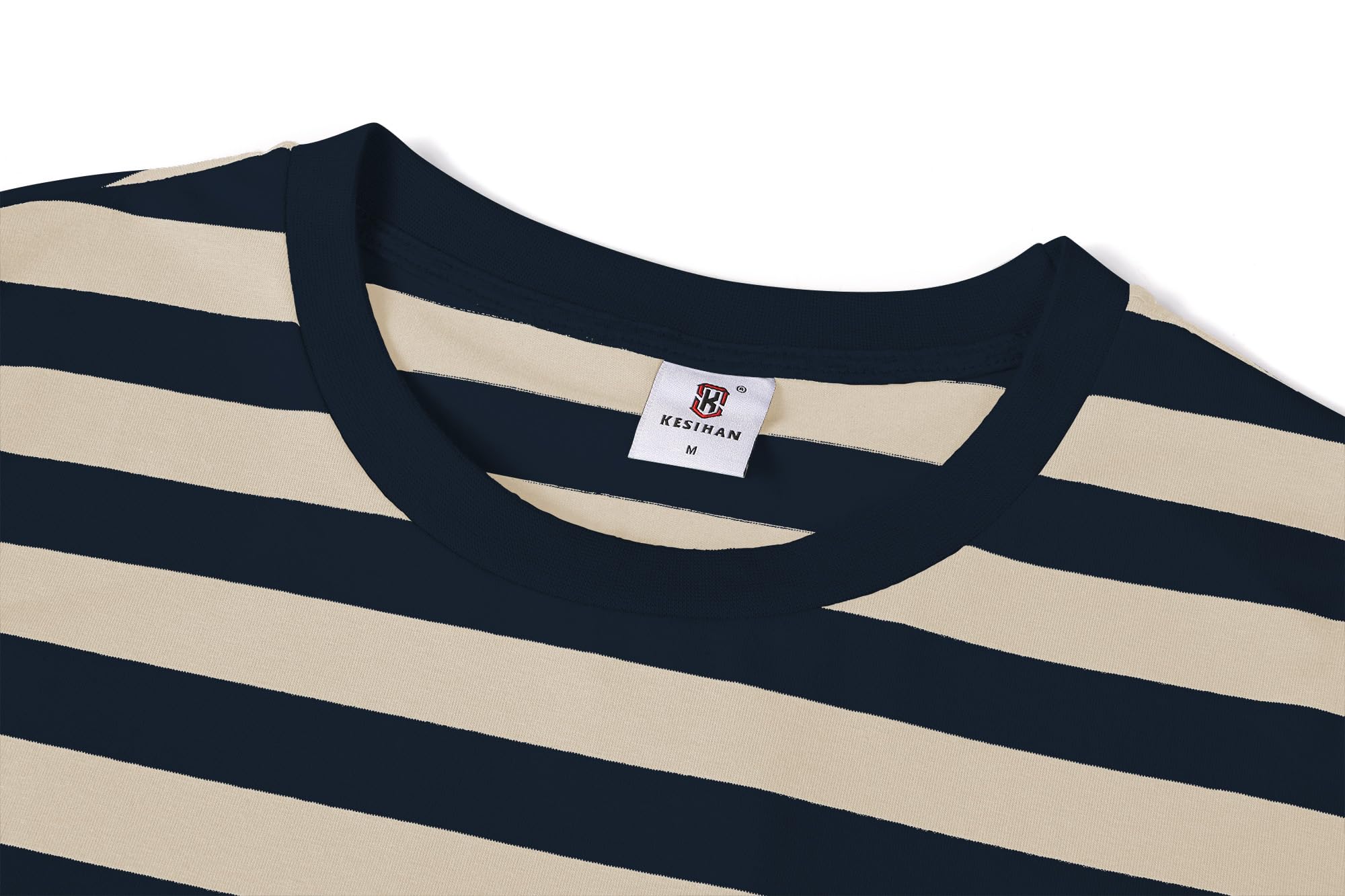 KESIHAN Men's Casual Striped Long Sleeve Crewneck T-Shirt - Comfortable Basic Work Tee for Daily Wear, Office & Weekend Outings