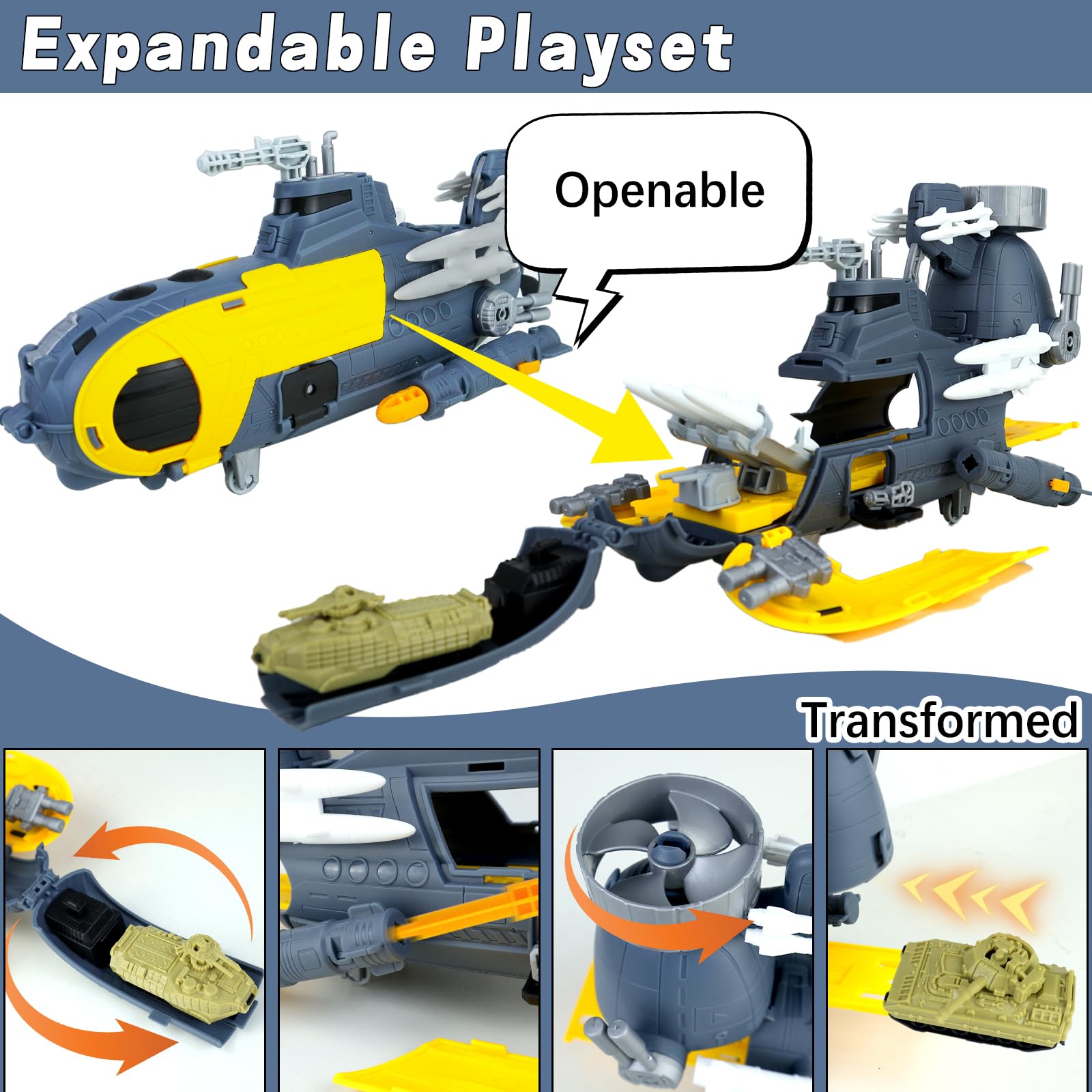 CORPER TOYS Military Submarine Playset with Army Vehicles & Action Figures - Kids Army Toy Set for Boys Ages 3+ | Perfect Gift for Birthday & Christmas | Underwater Battle & Adventure Role Play