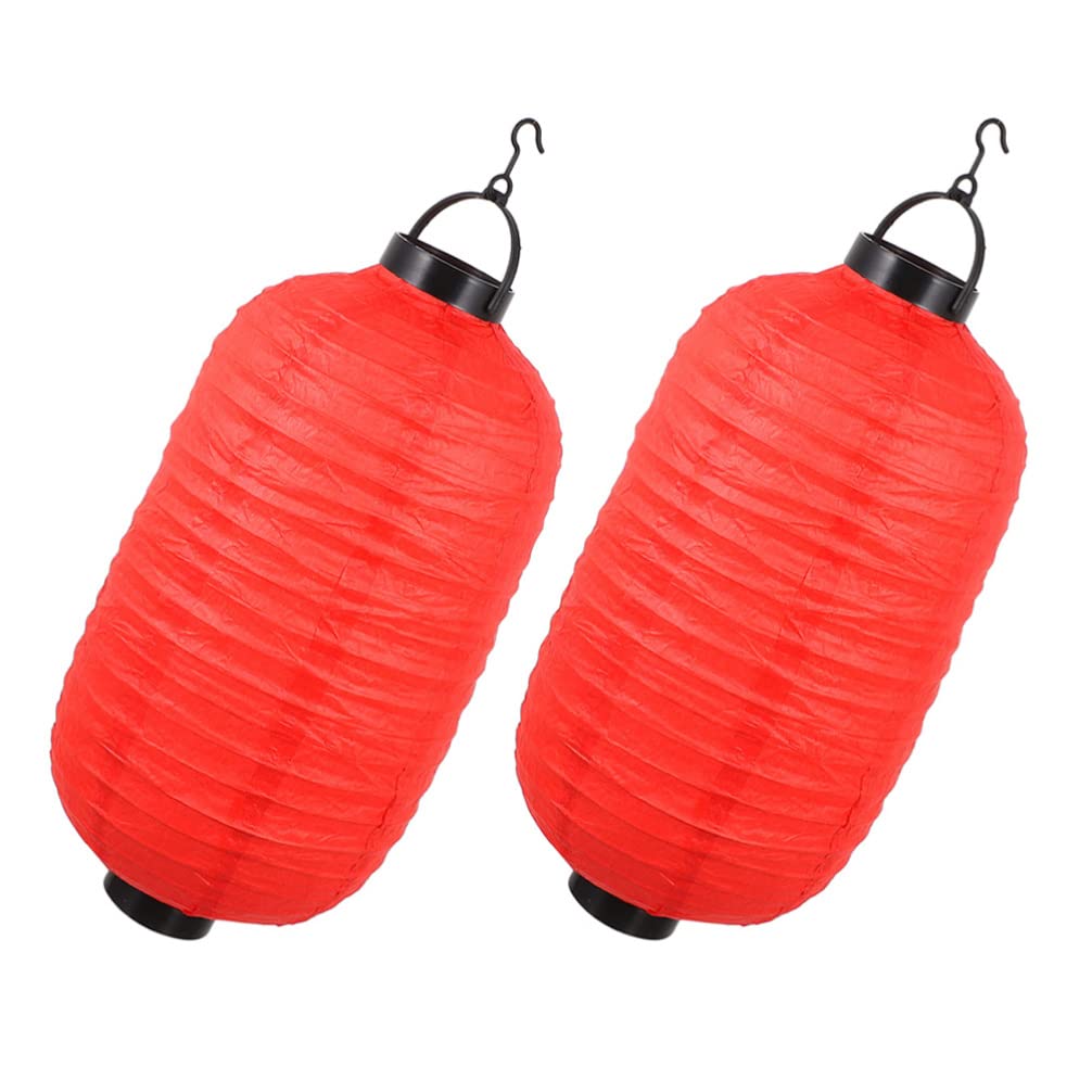 MILISTEN 2-Pack White & Red LED Japanese Paper Lanterns - Hanging Iron Lampshade for Home Decor, Wedding, Birthday Party & Sushi Restaurant Night Scene Lighting