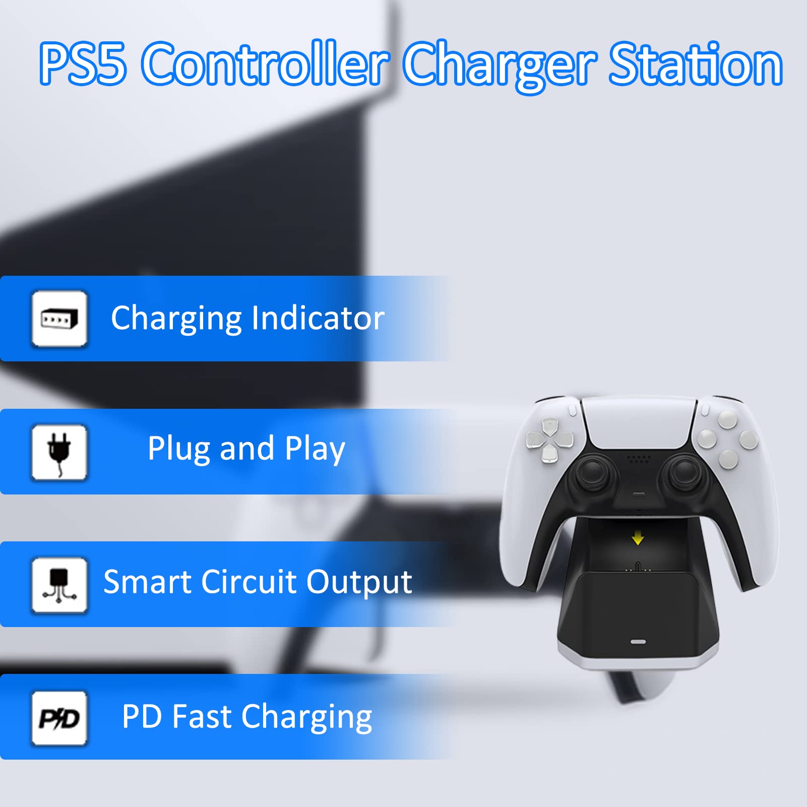 USB C Controller Charger Dock Station with LED Light Indicator - Fast Charging Stand for PS5, Xbox, Switch Pro Controllers - Perfect for Gaming Setup & Night Play