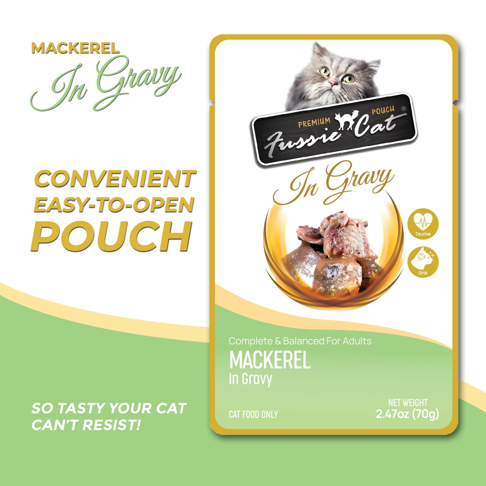 Premium Fussie Cat Mackerel in Gravy - High Protein Wet Cat Food for Adult & Senior Cats - Perfect for Picky Eaters & Mealtime Enrichment