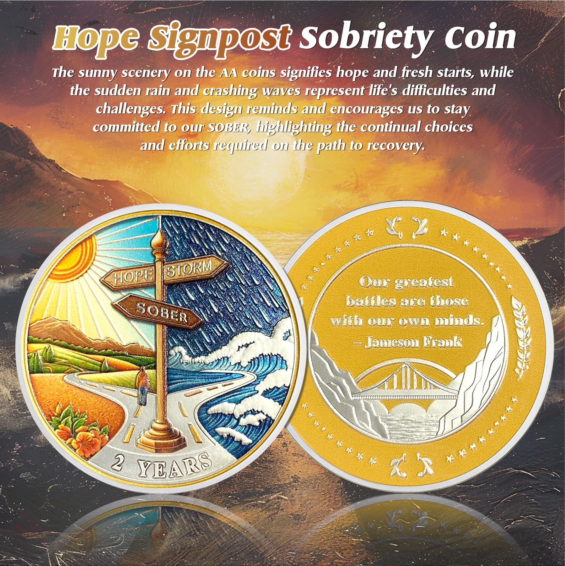 Hope Signpost 2 Year Sobriety Coin - AA Recovery Medallion for Men & Women - Narcotics & Alcoholics Anonymous Anniversary Gift (1-10 Years) - Perfect for AA Meetings, Milestone Celebrations & Inspirational Gifts